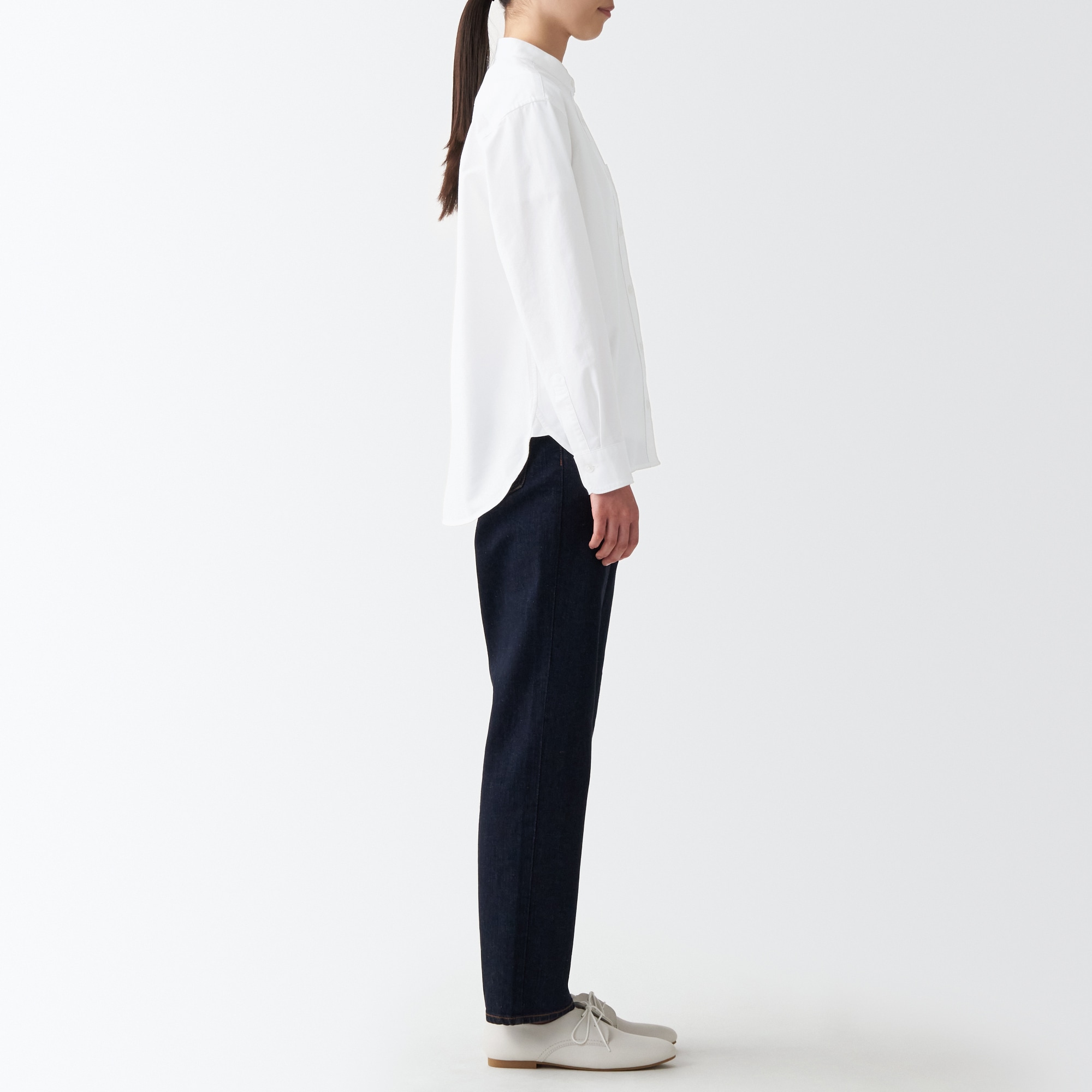 洗いざらしオックススタンドカラーシャツ