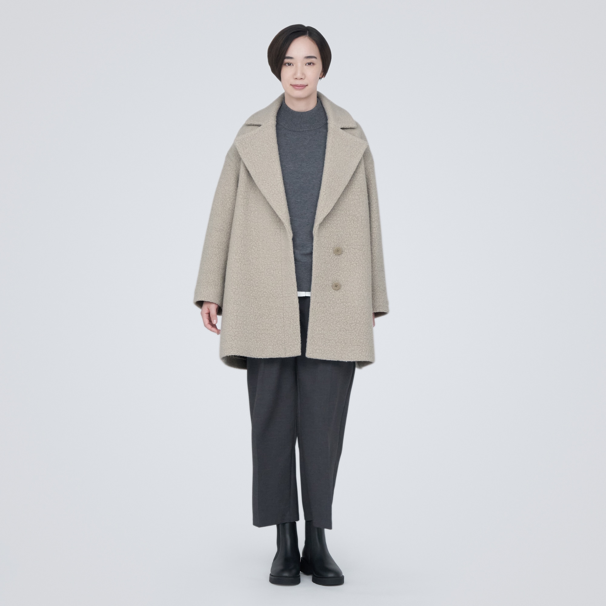 再生ウール混ボアコート（婦人）