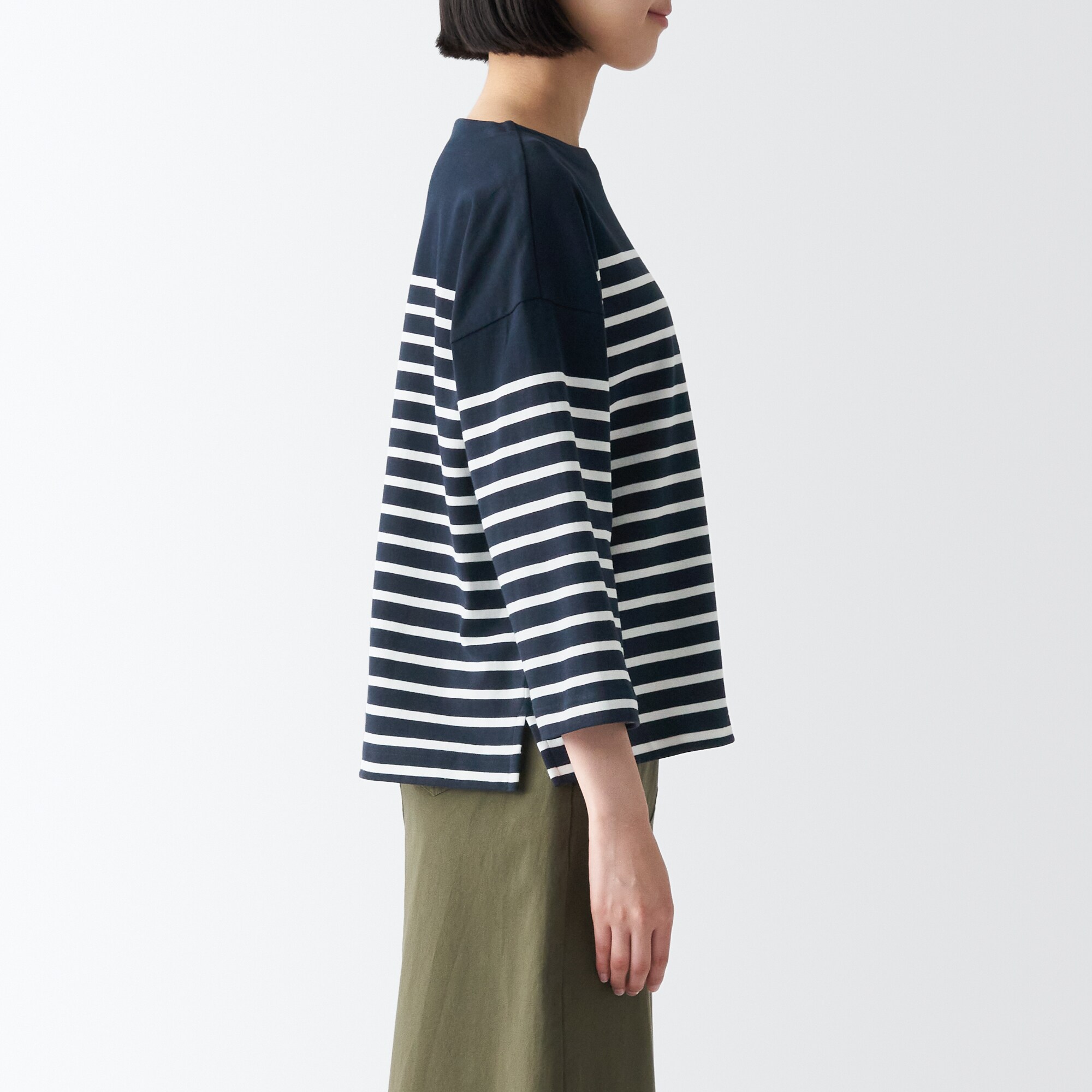 太番手ボートネック七分袖Ｔシャツ