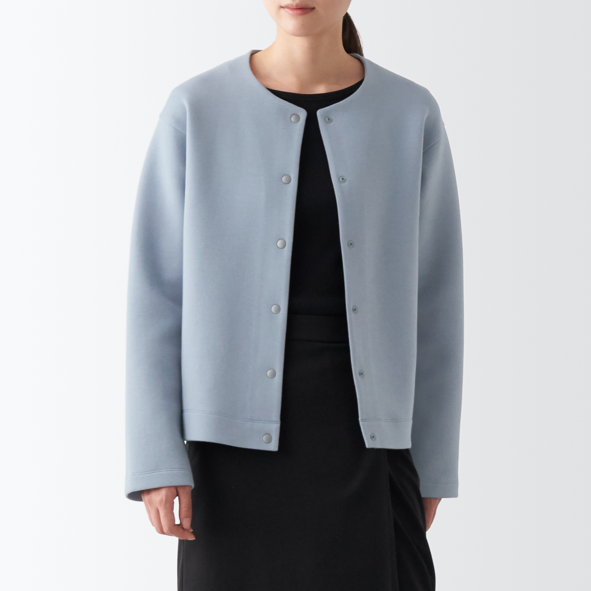 婦人　二重編みクルーネックスウェットカーディガン