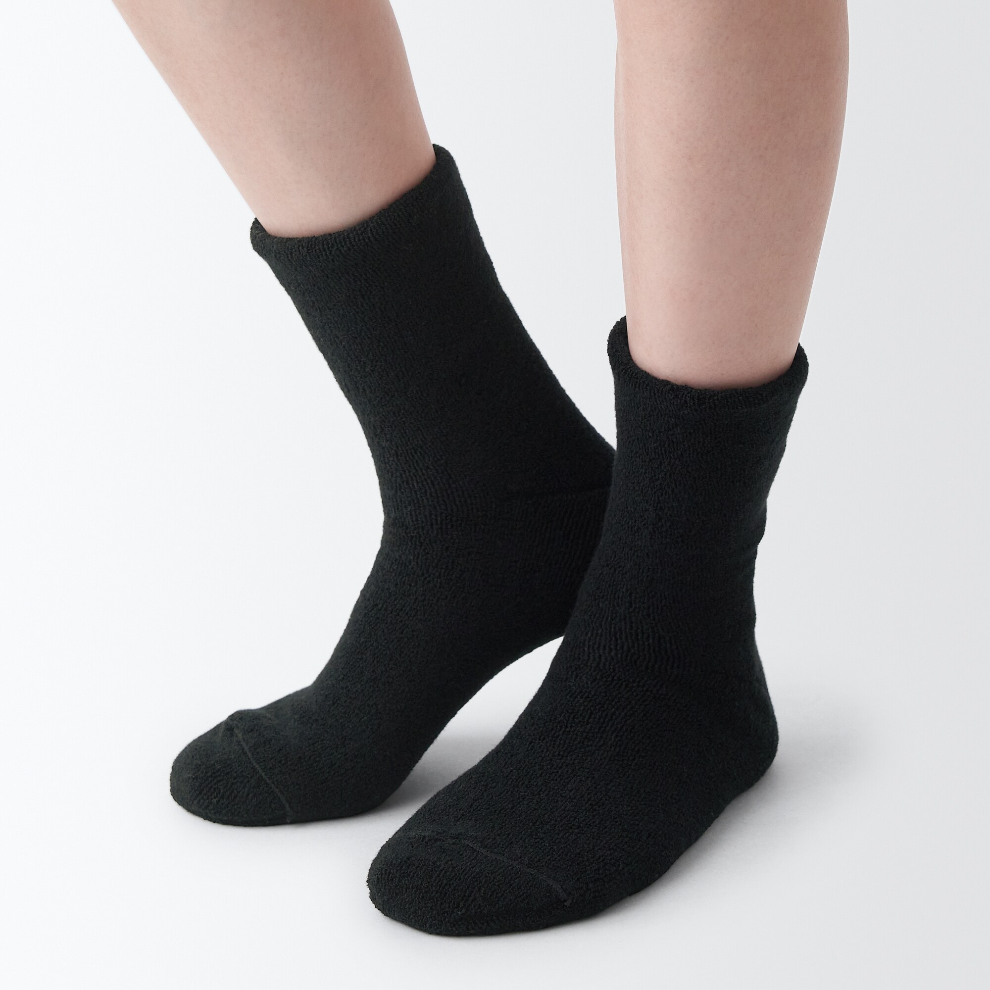 足なり直角　履き口やわらか　両面パイル編み　ルームソックス