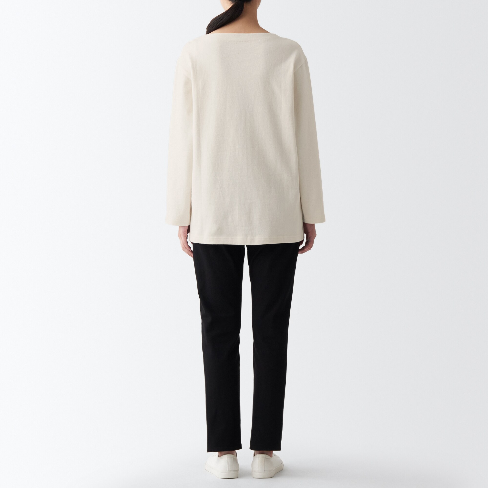 再生コットン混太番手ボートネック長袖Ｔシャツ