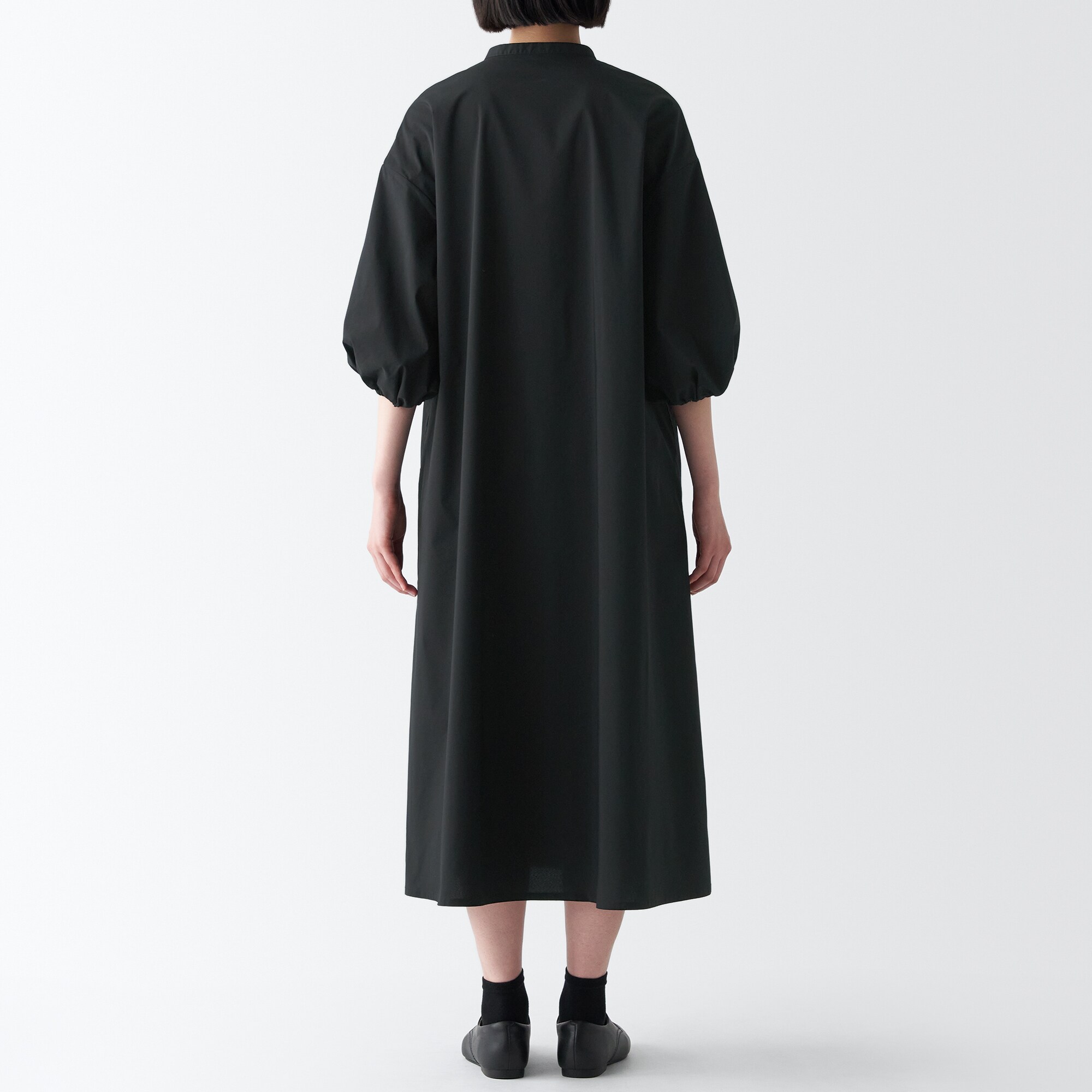 乾きやすいブロード七分袖ワンピース