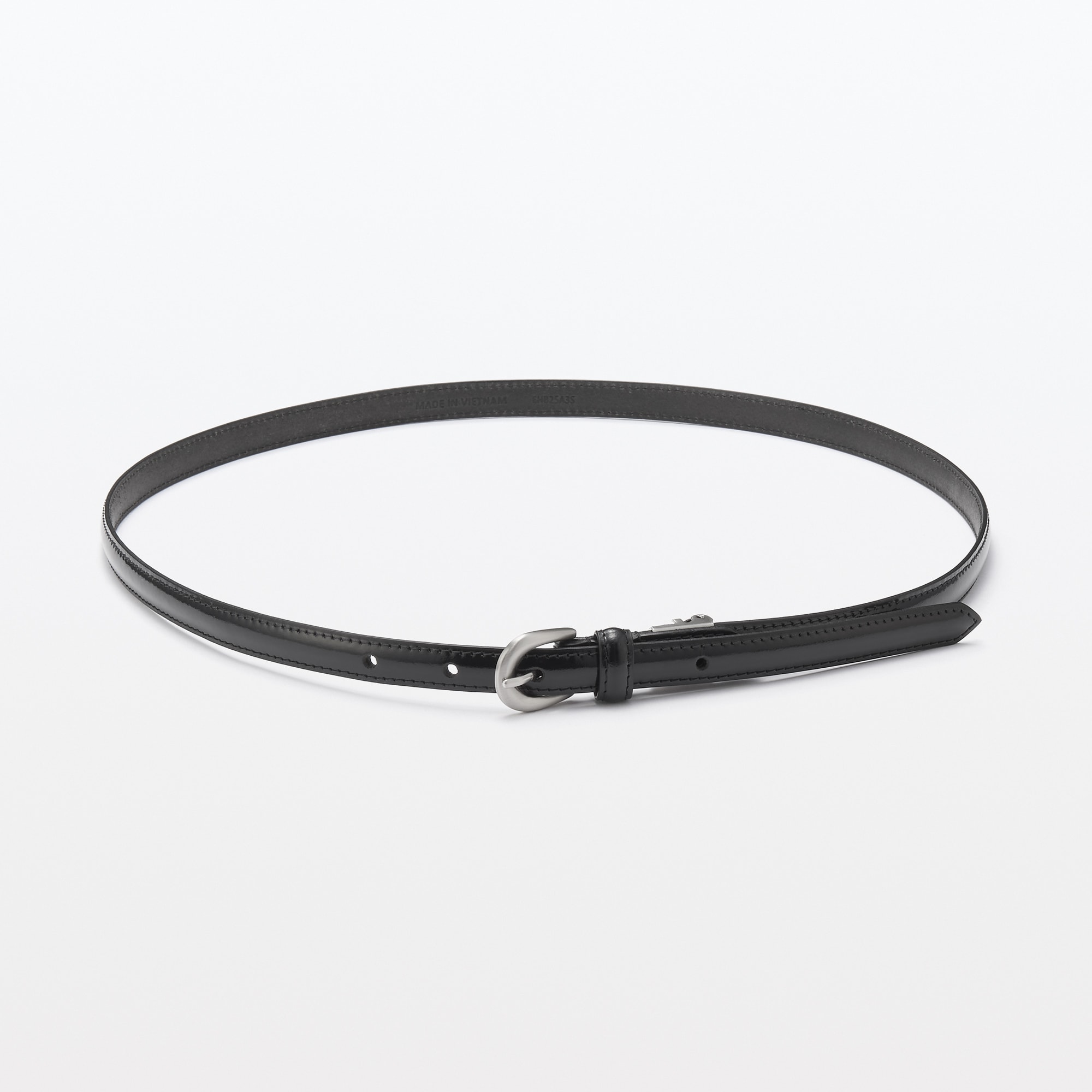 エナメルレザー長さを調節できる細幅ベルト