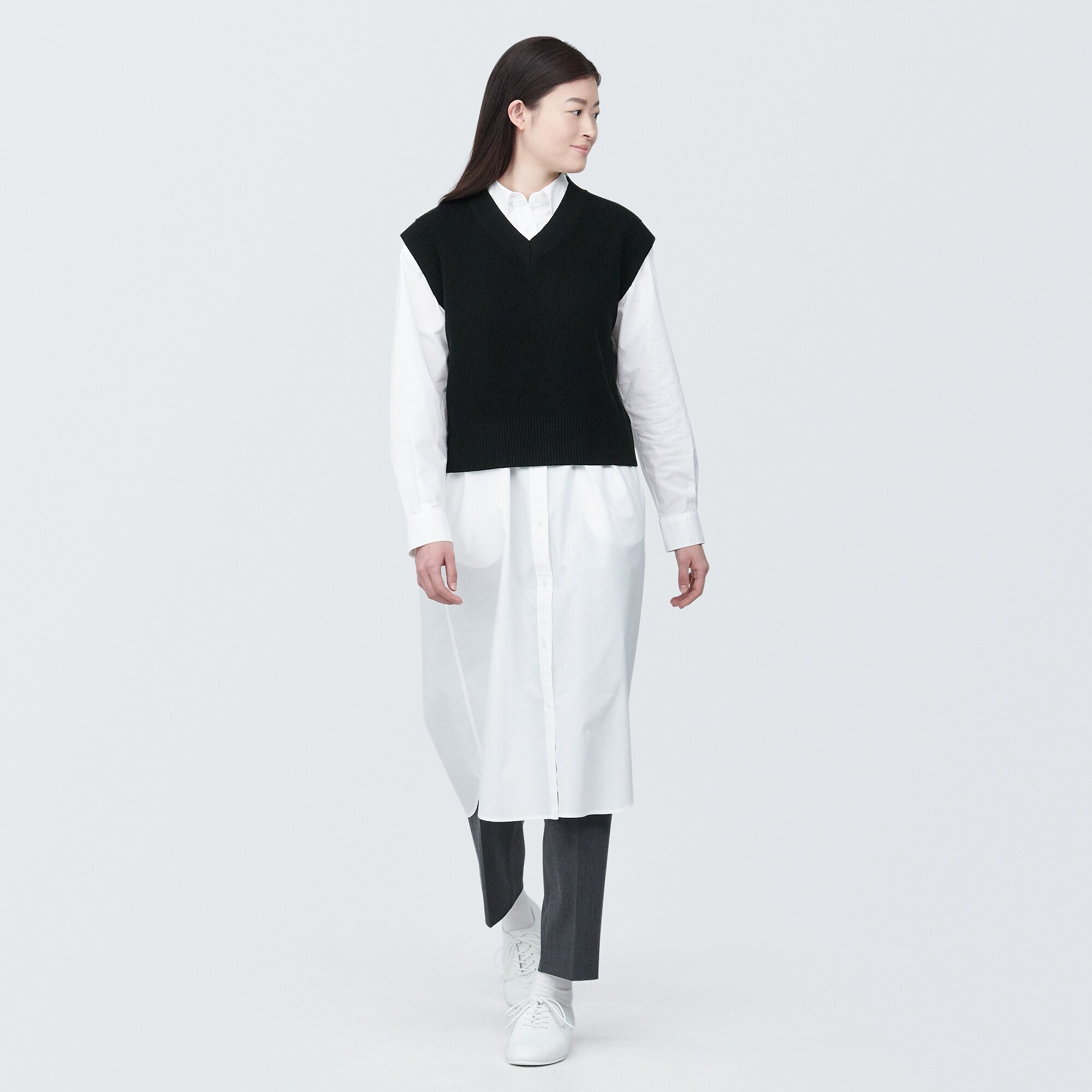 婦人　洗える畦編みショート丈Ｖネックベスト