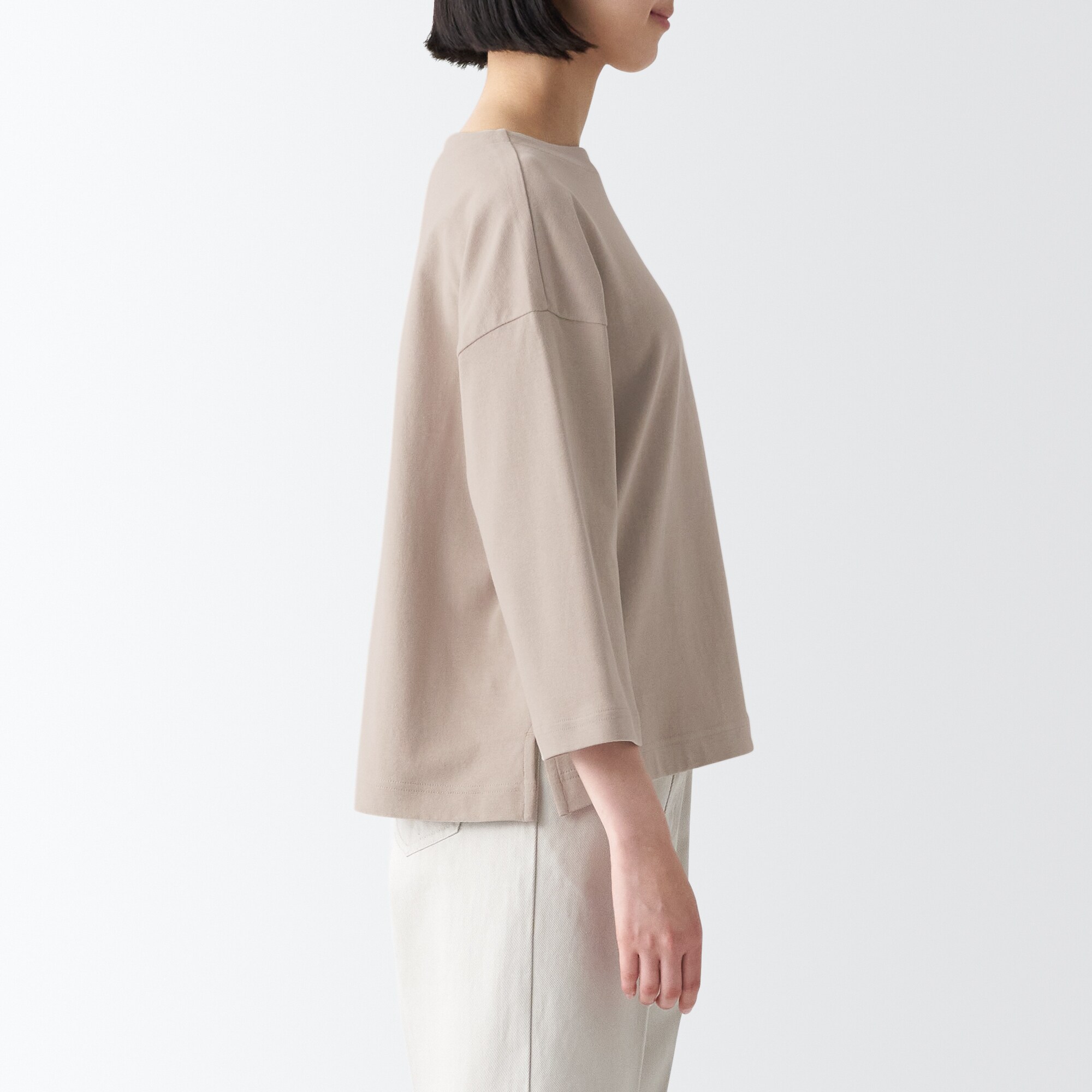 太番手ボートネック七分袖Ｔシャツ