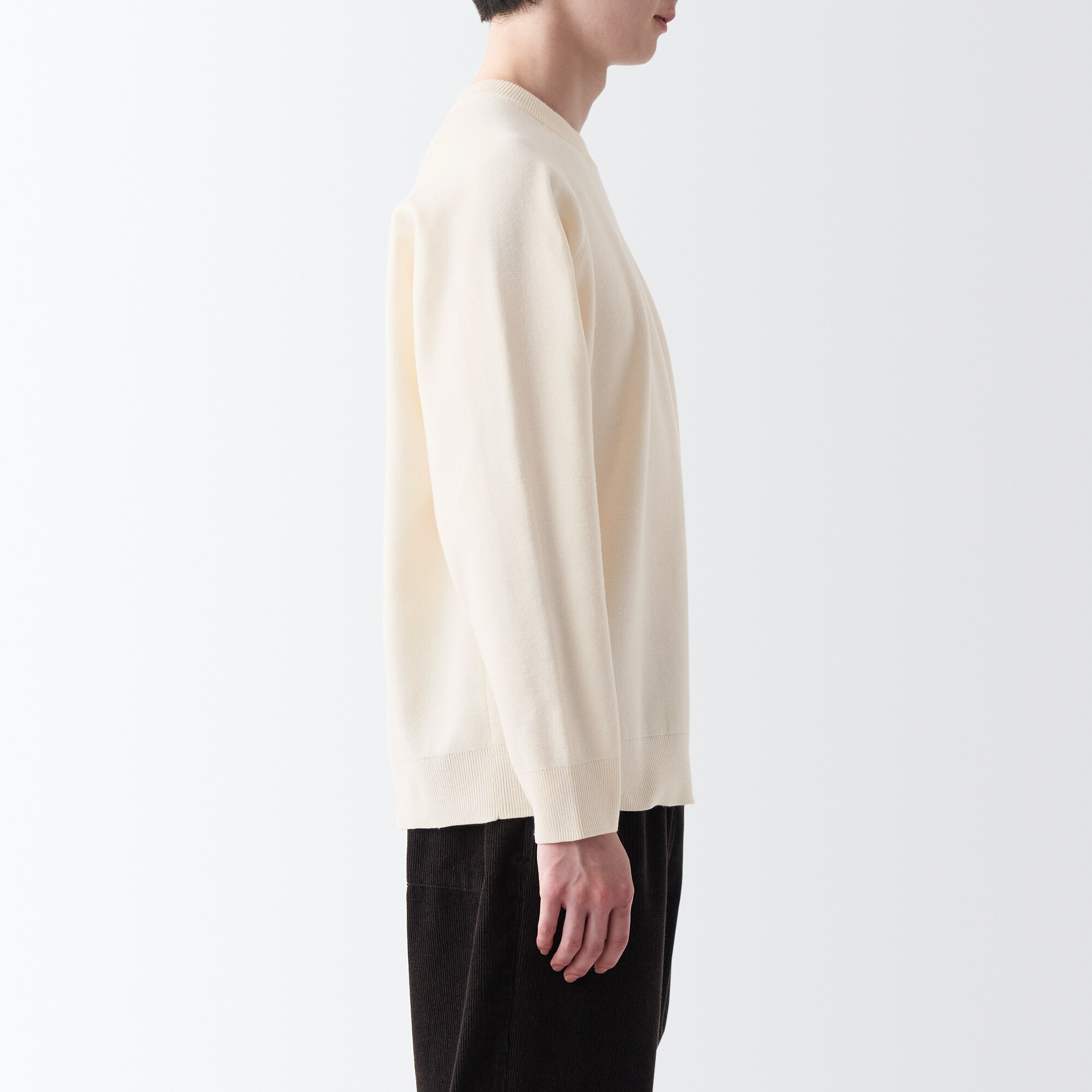 洗えるミラノリブ編みクルーネックワイドセーター（紳士）
