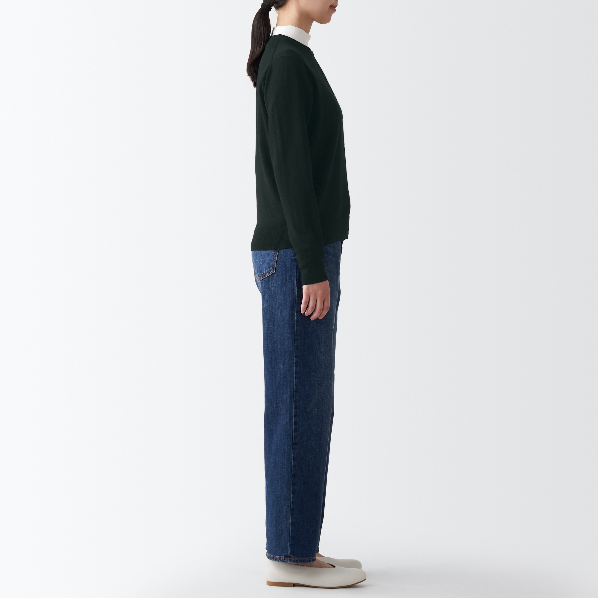 メリノウール洗えるクルーネックカーディガン