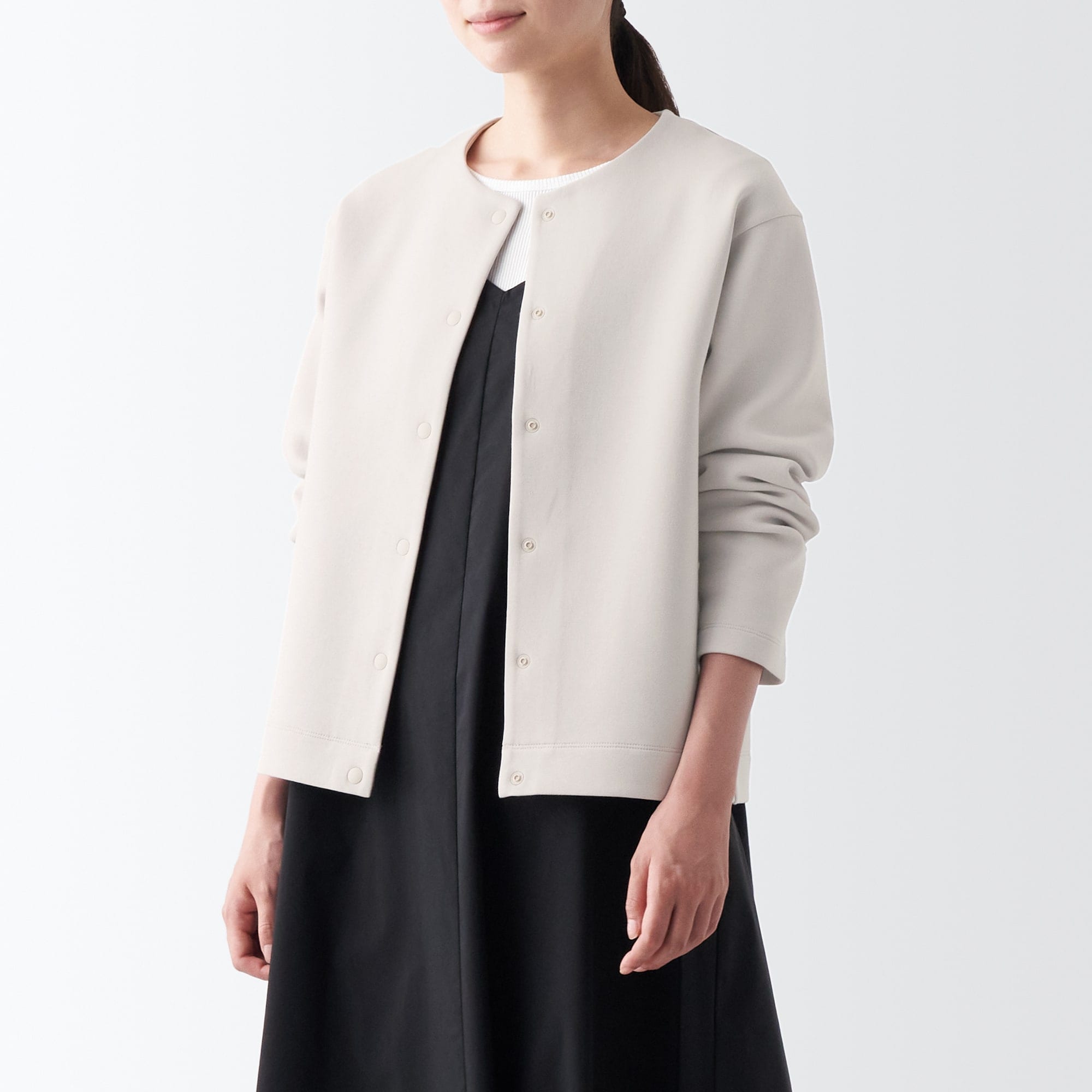 婦人　二重編みクルーネックスウェットカーディガン