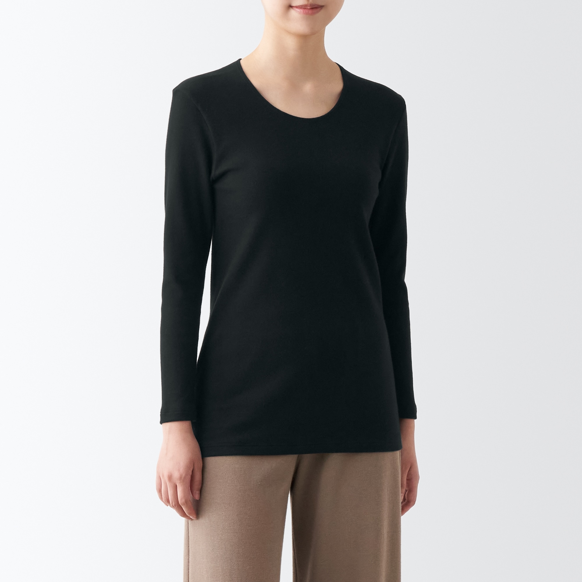 あったか綿　厚手　Ｕネック八分袖Ｔシャツ