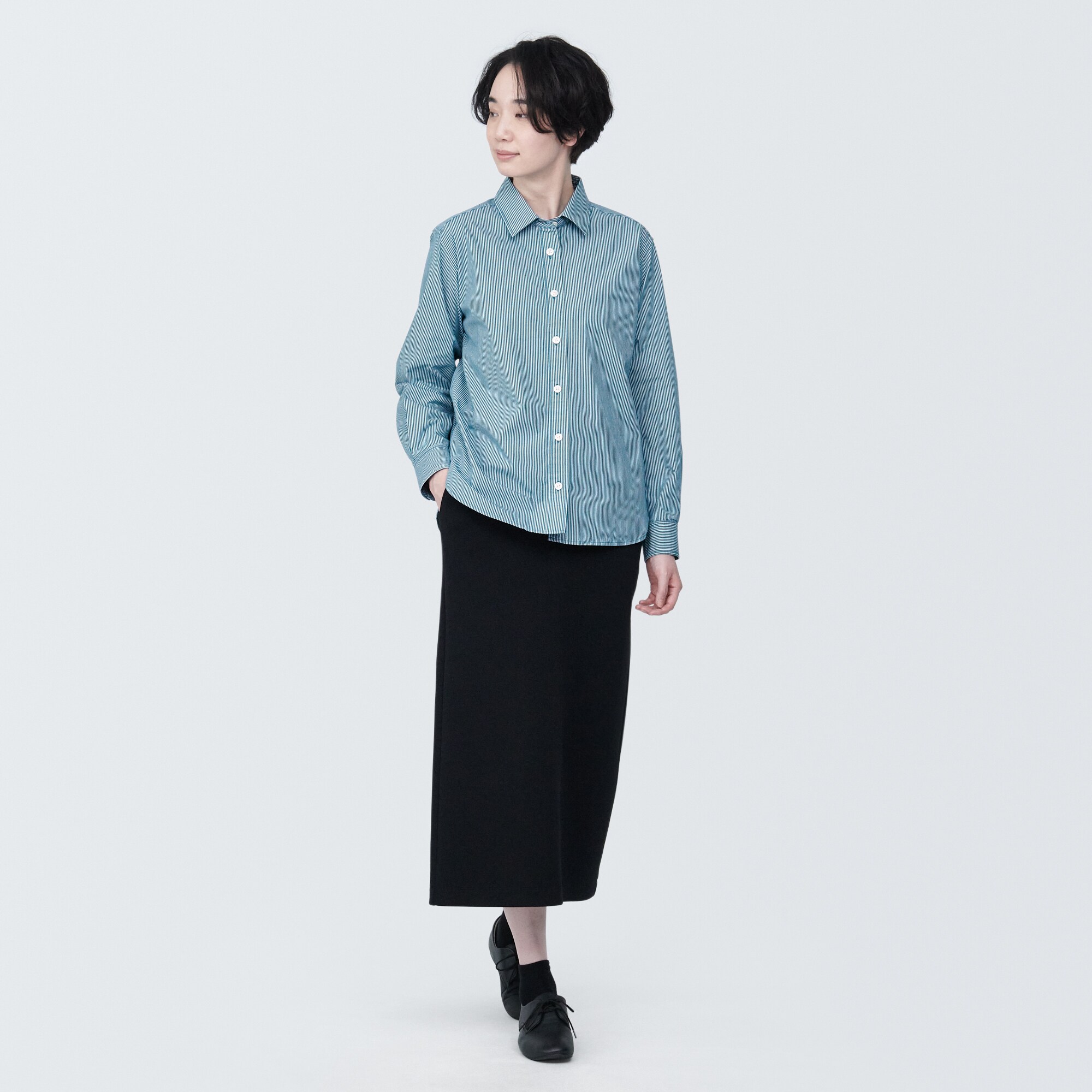 婦人　洗いざらし　ブロードレギュラーカラー長袖シャツ