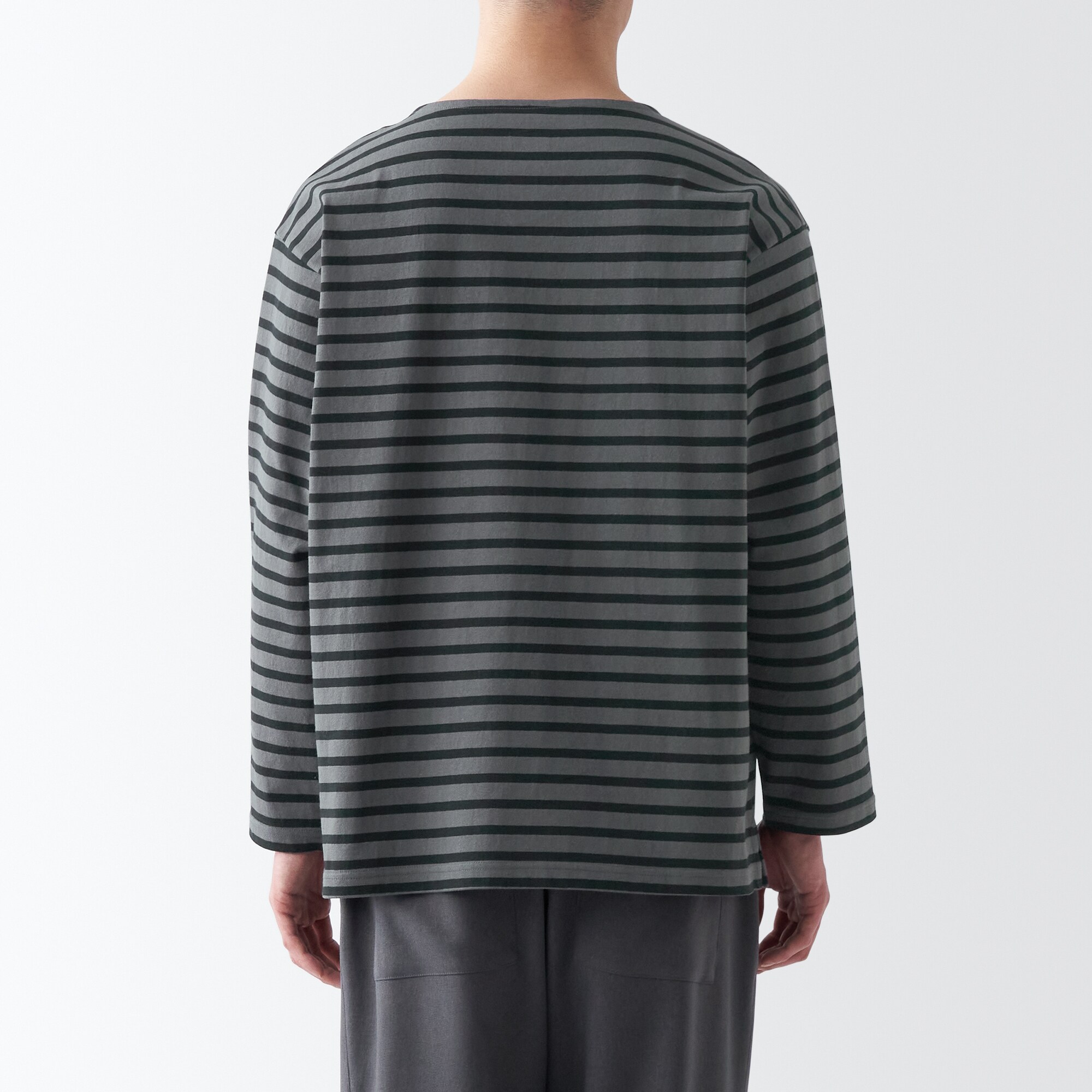 洗いざらし太番手ボートネック九分袖Ｔシャツ