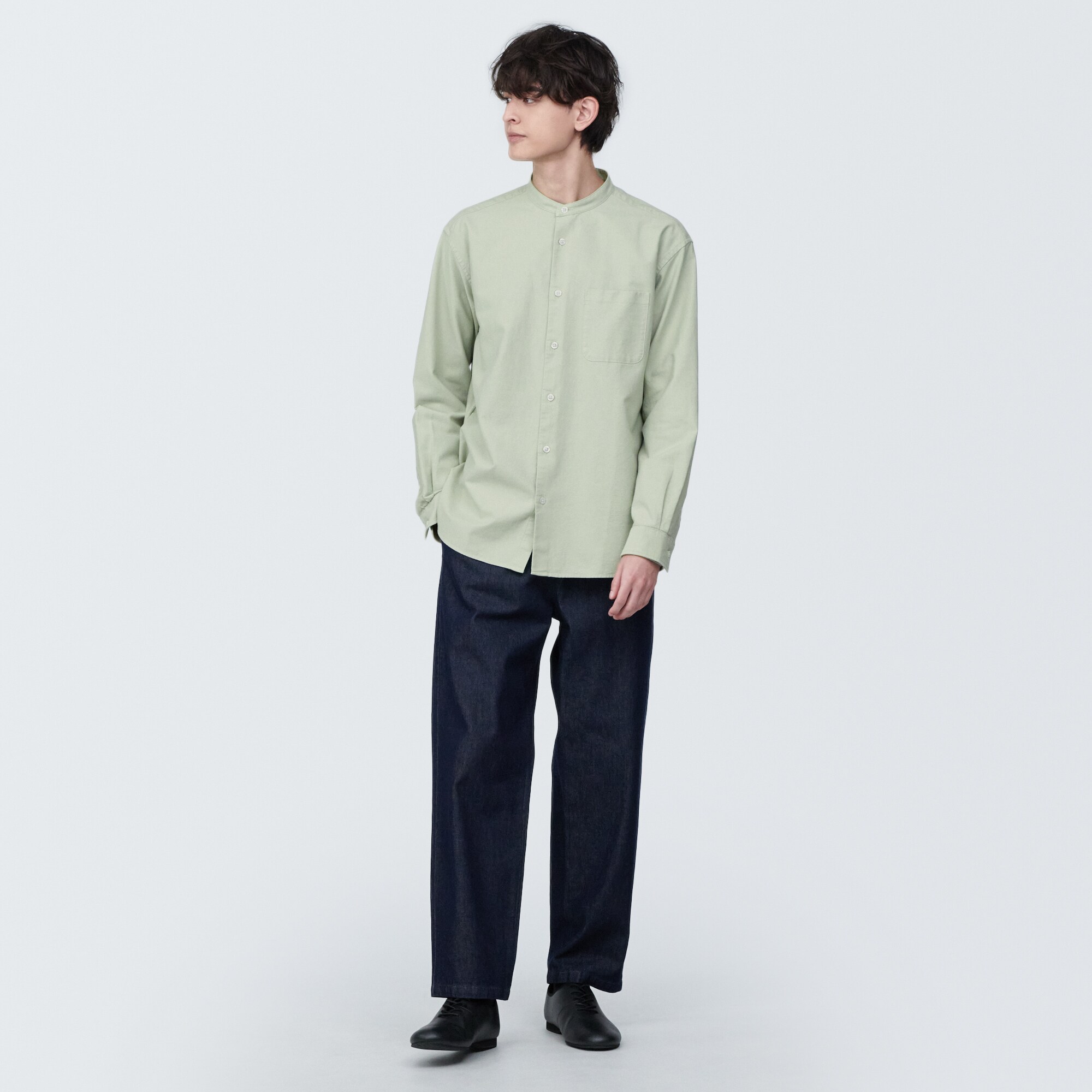 紳士　洗いざらしオックススタンドカラー長袖シャツ