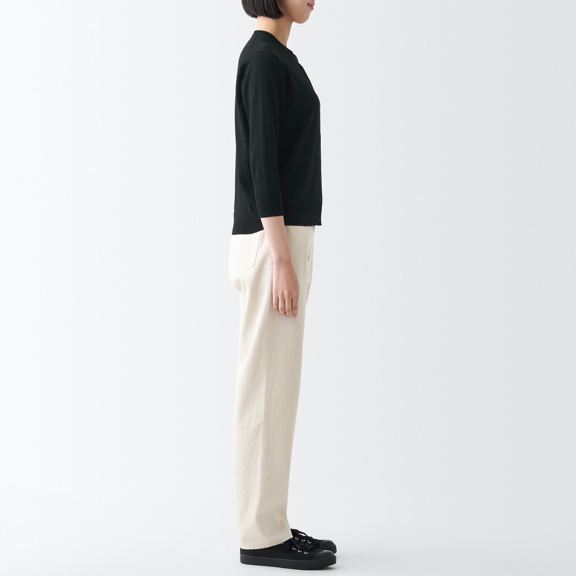 ＵＶカット強撚クルーネックカーディガン（七分袖）