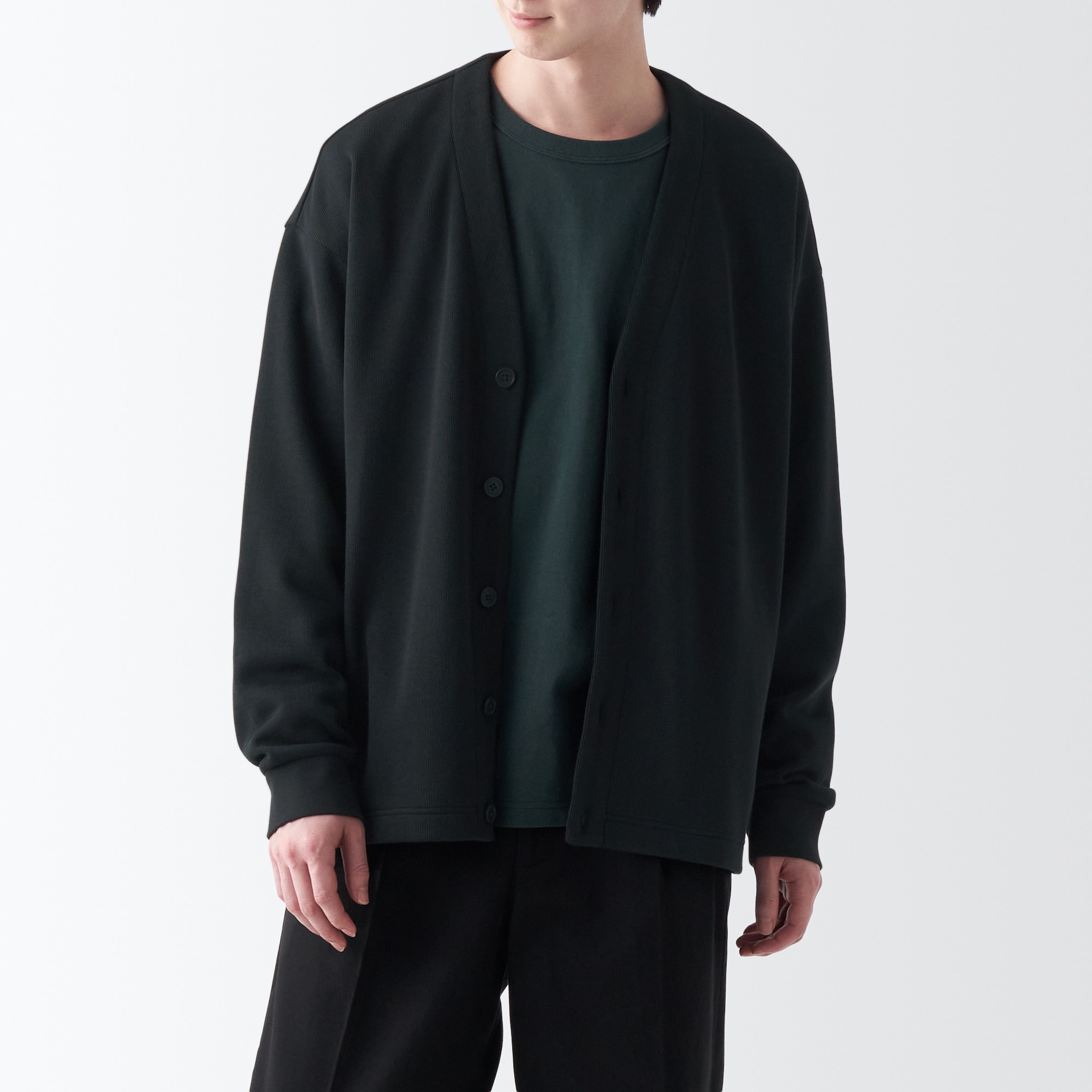 二重編みスウェットカーディガン