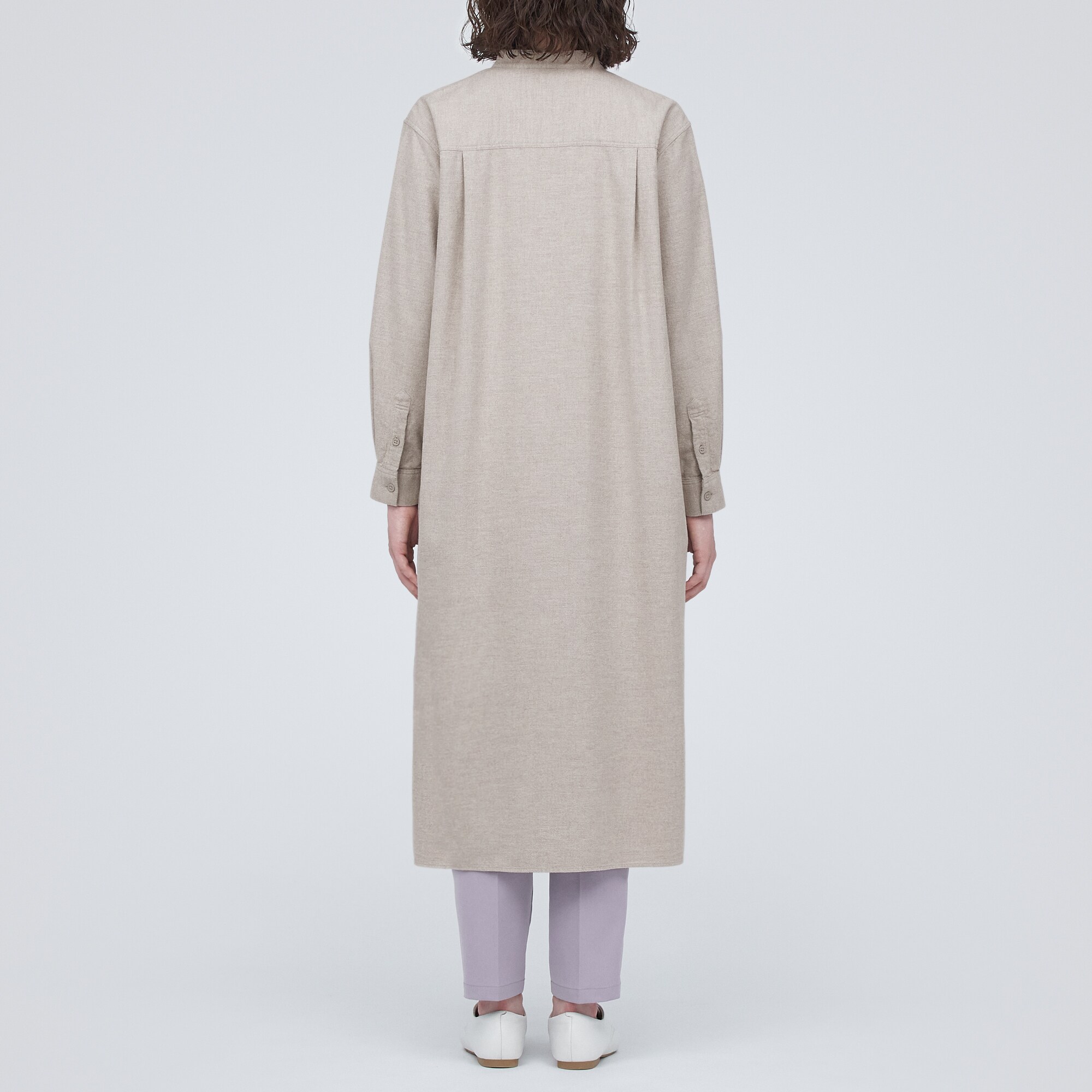 両面起毛フランネルスタンドカラーシャツワンピース