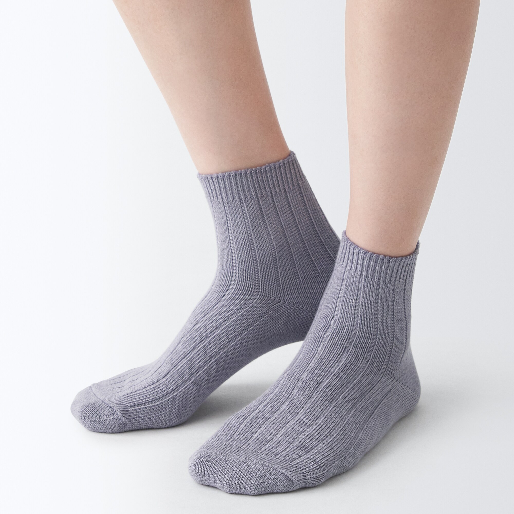 足なり直角　履き口やわらか　太リブショート丈靴下（婦人）