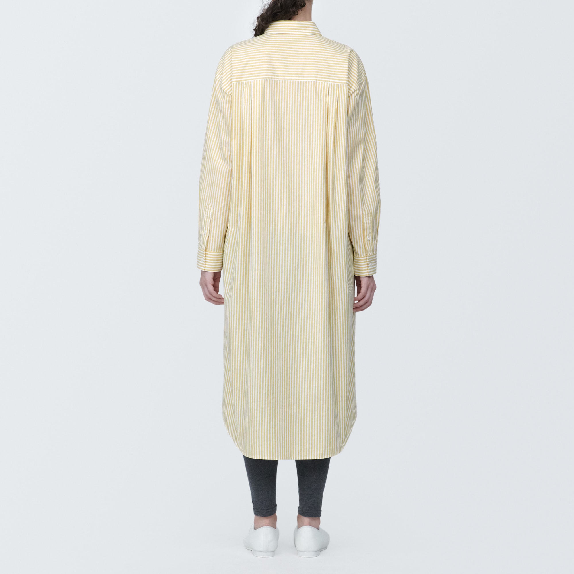 婦人　洗いざらし　ブロードレギュラーカラー長袖ワンピース