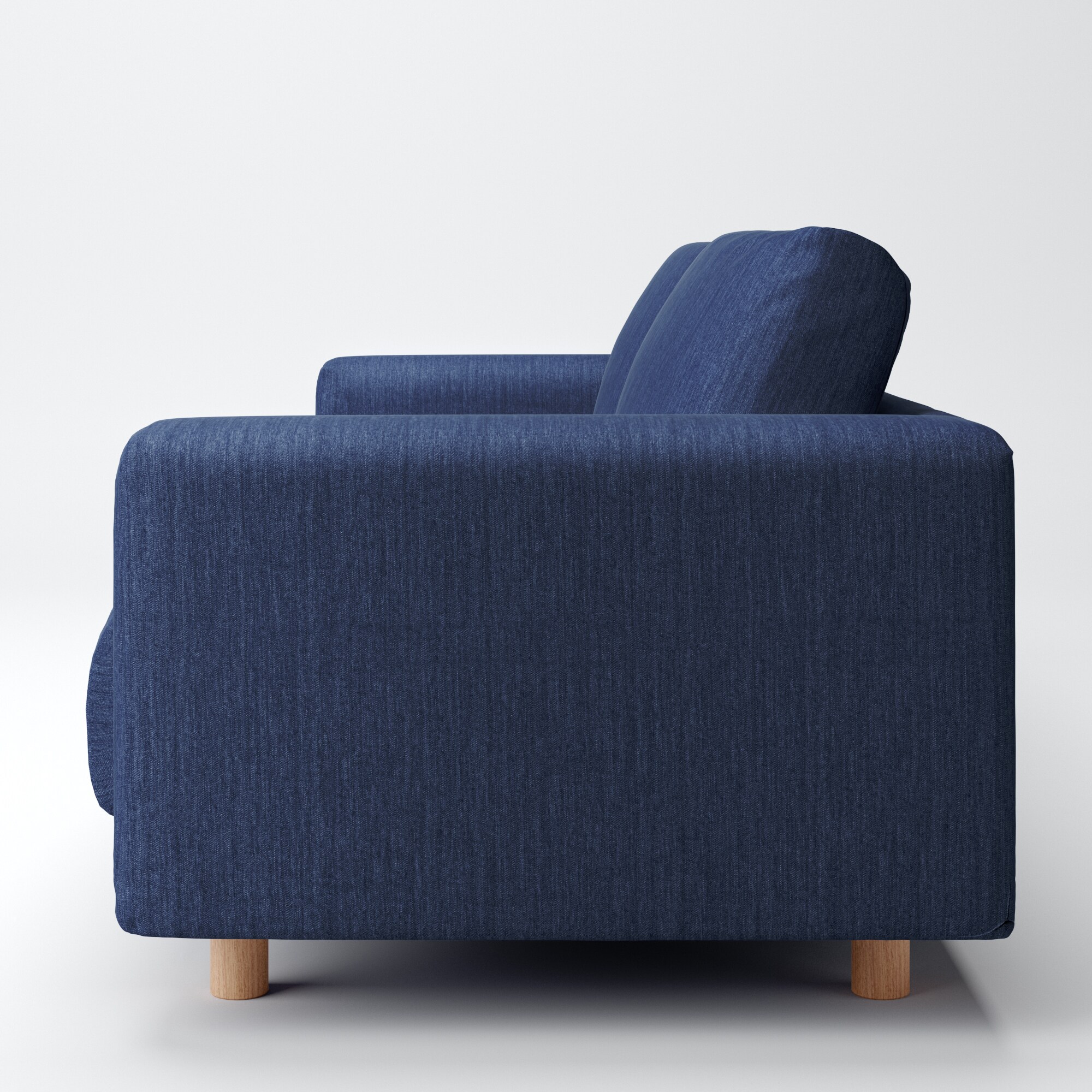 【カバー】綿デニムソファ本体・３シーター・フェザー・ポケットコイル用カバー／ブルー