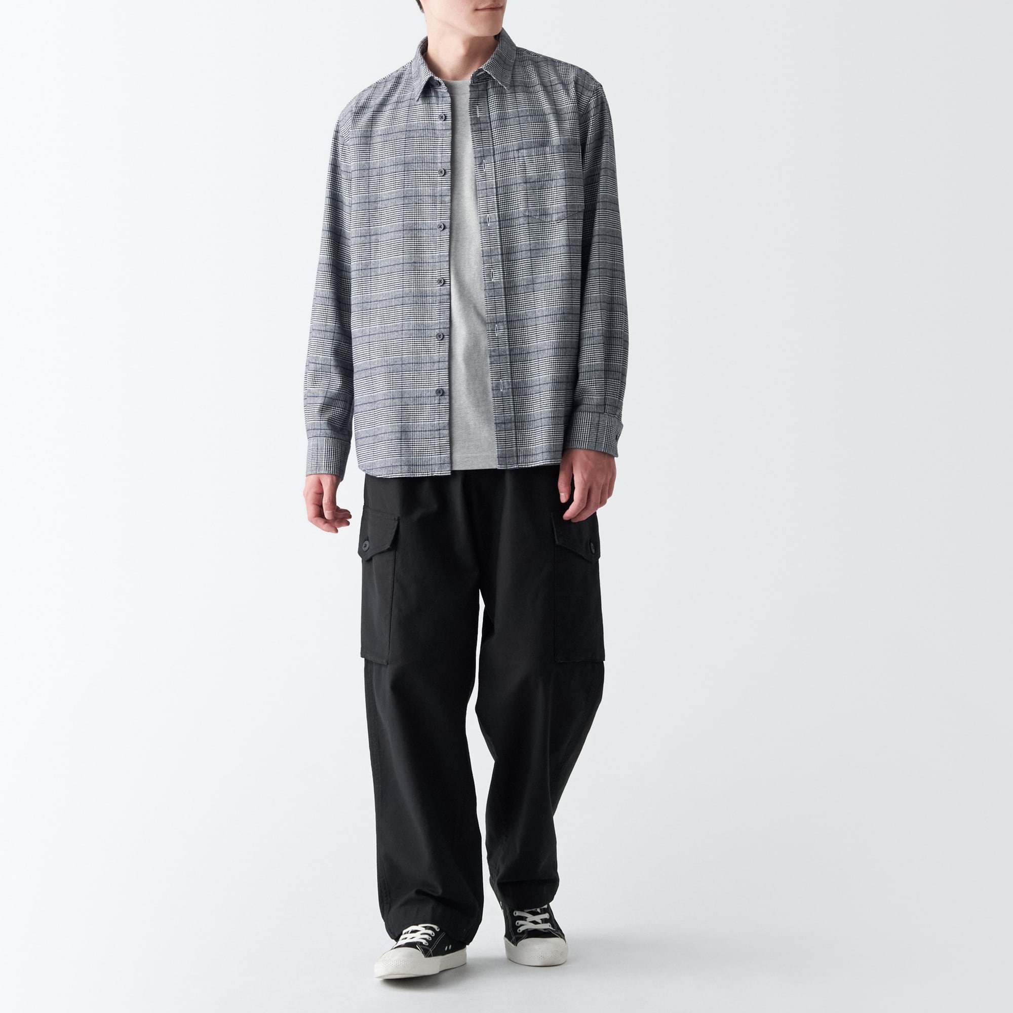 両面起毛フランネル長袖シャツ