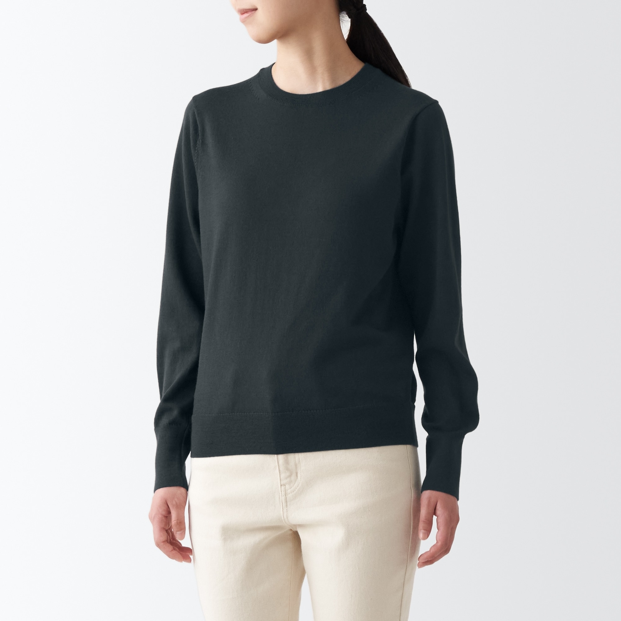 洗えるウールハイゲージクルーネックセーター