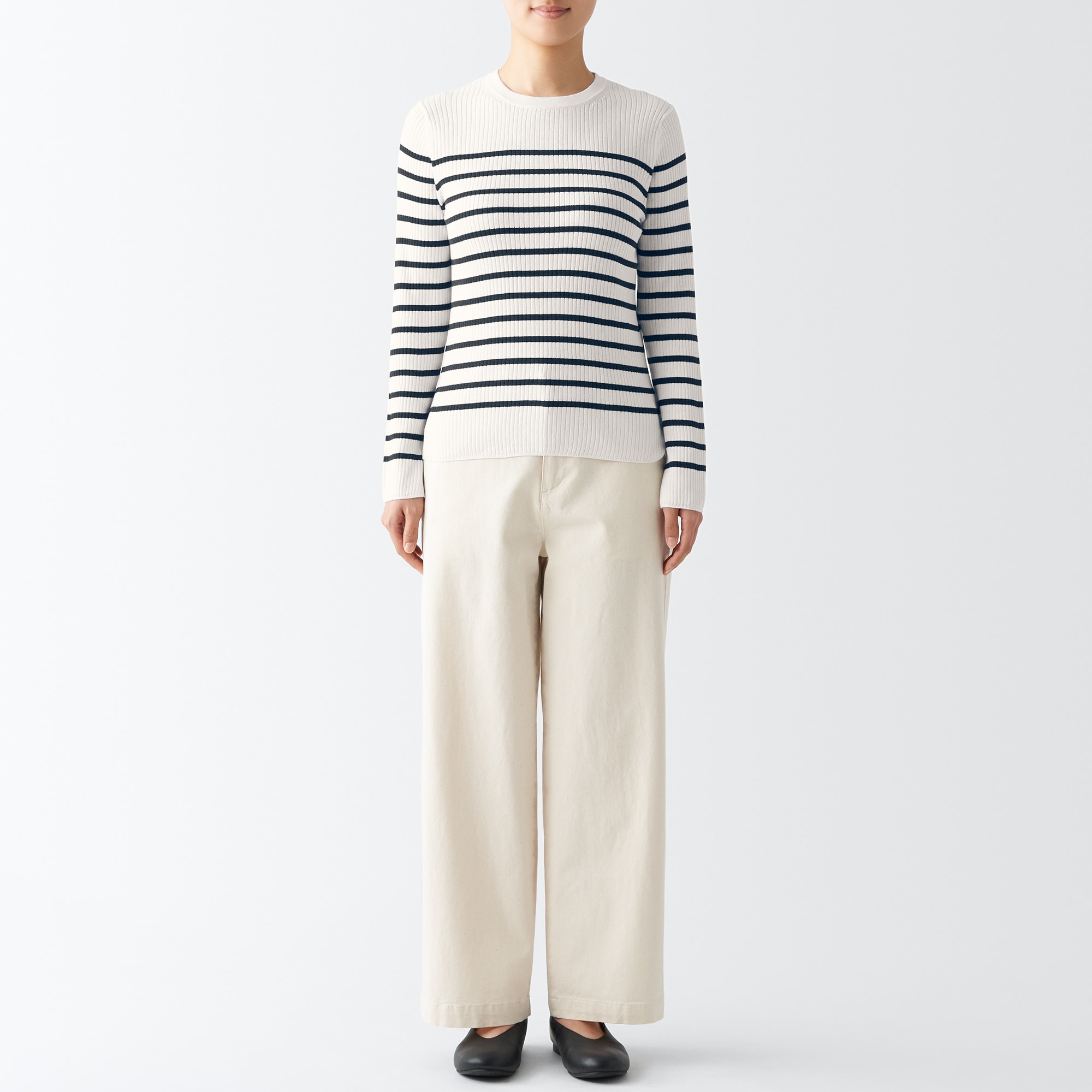 コットンシルクリブクルーネックセーター