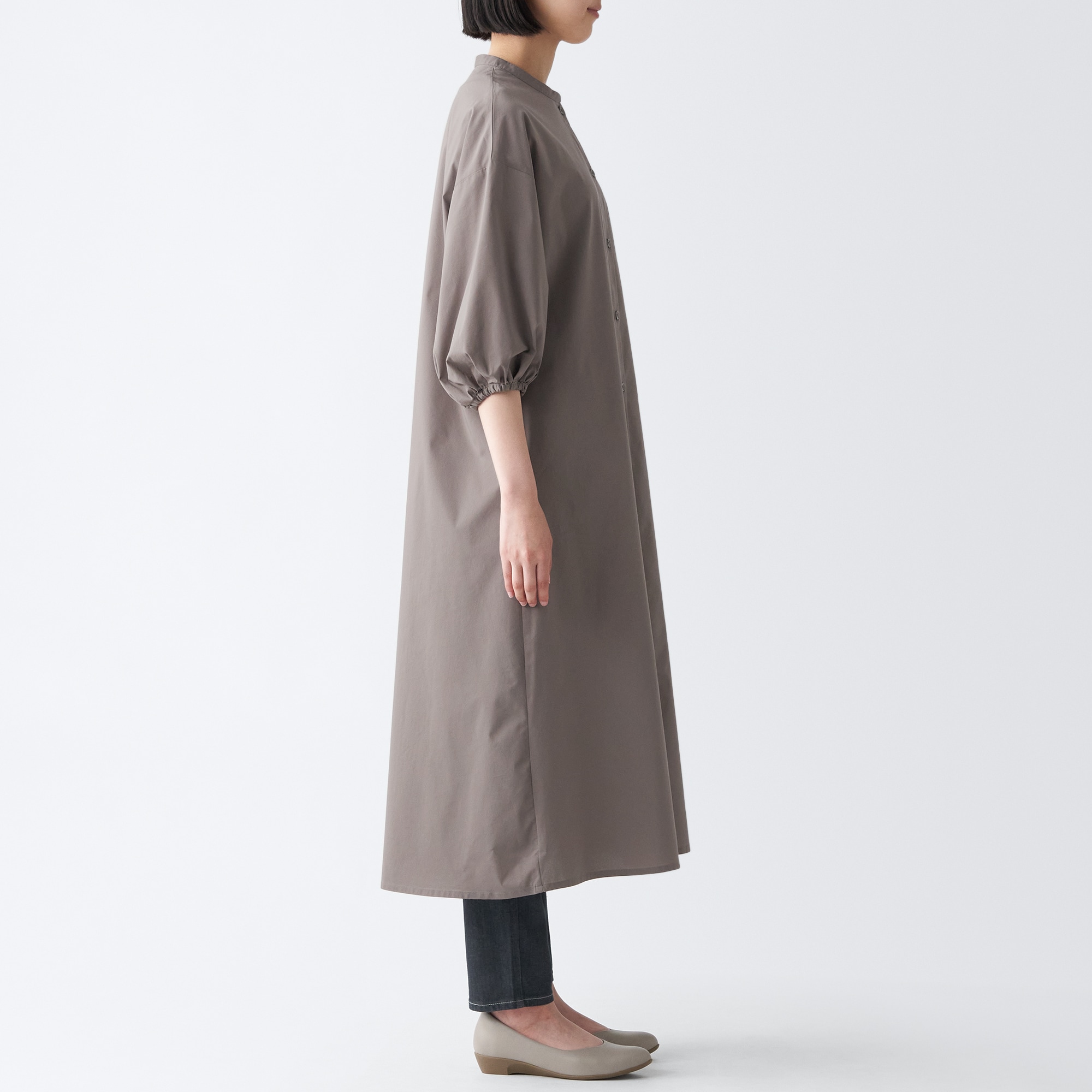 乾きやすいブロード七分袖ワンピース