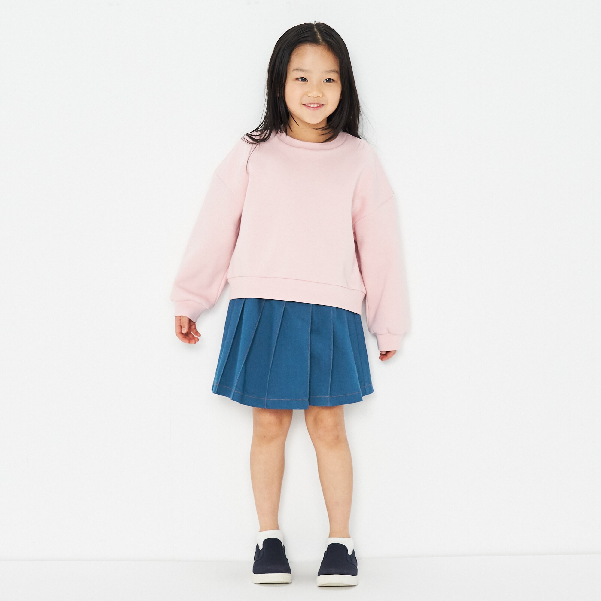 キッズ　ストレッチデニム調プリーツスカートパンツ