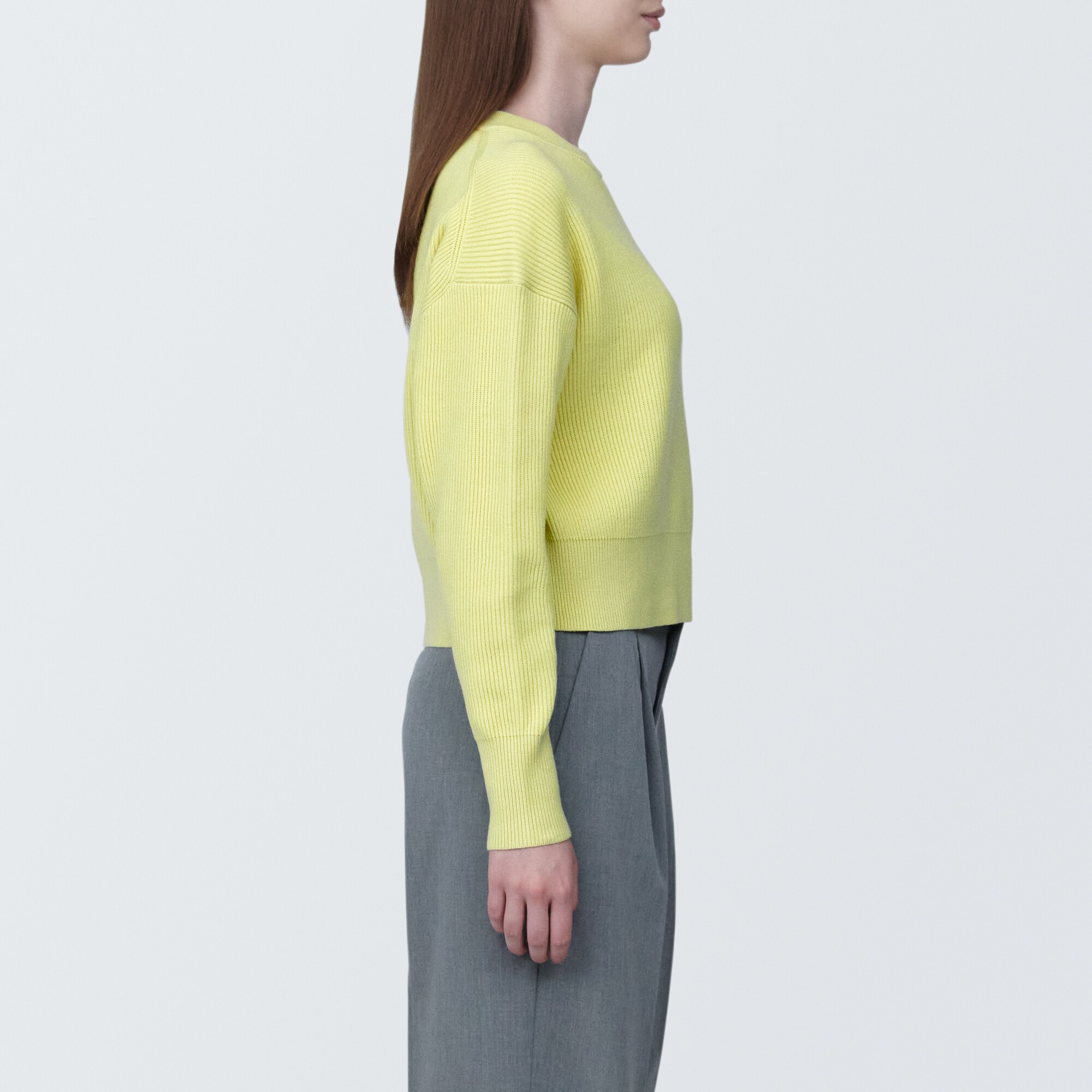 婦人　洗える畦編みショート丈クルーネックセーター