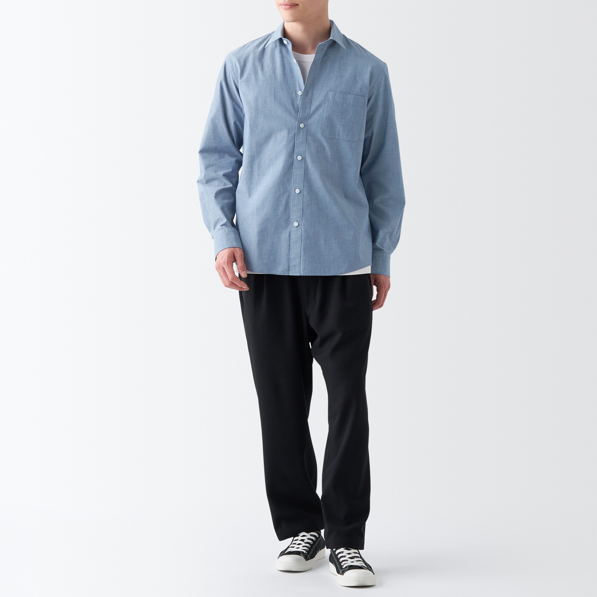 洗いざらしブロード長袖シャツ
