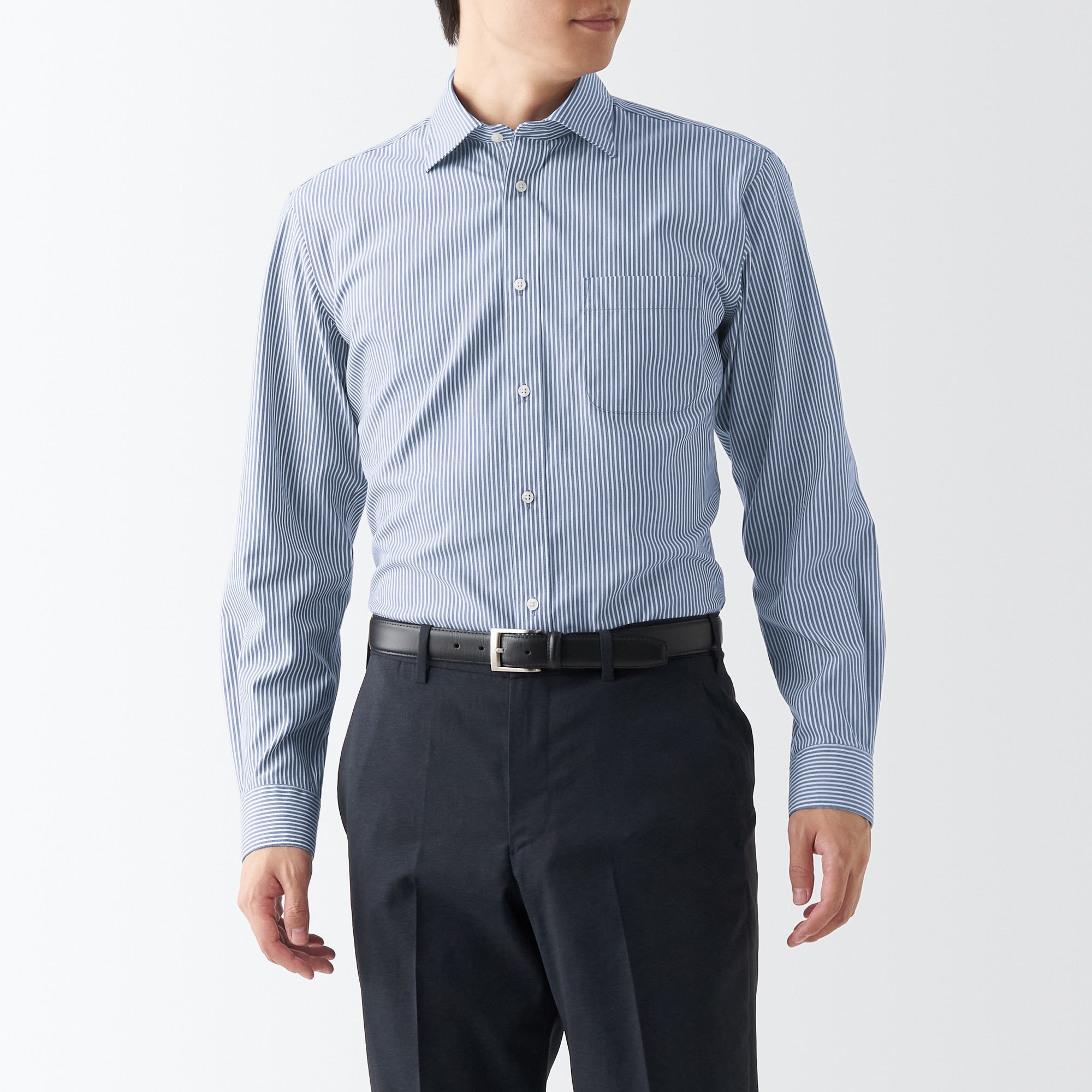 ノンアイロンビジネスセミワイドカラー長袖シャツ