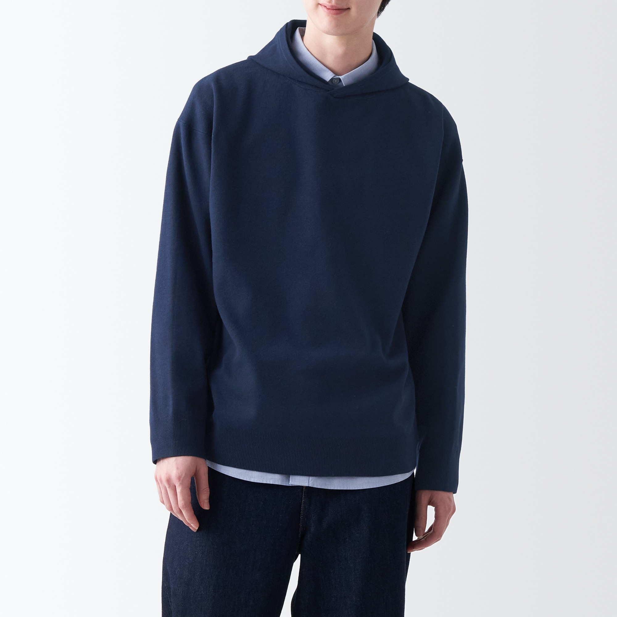 洗えるミラノリブ編みワイドプルパーカ（紳士）