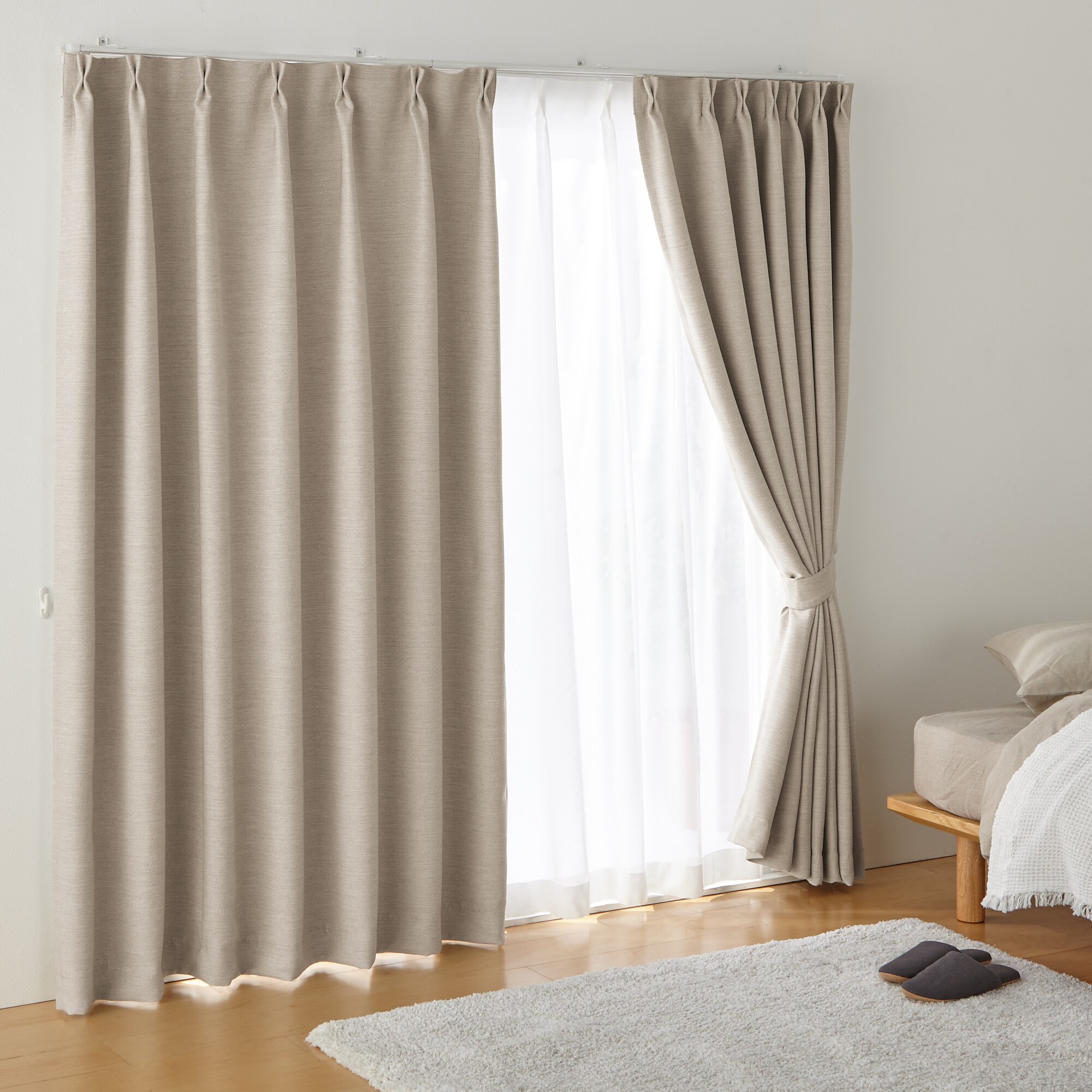 【遮光１級】防炎・遮光性　二重織りプリーツカーテン／ブラウン