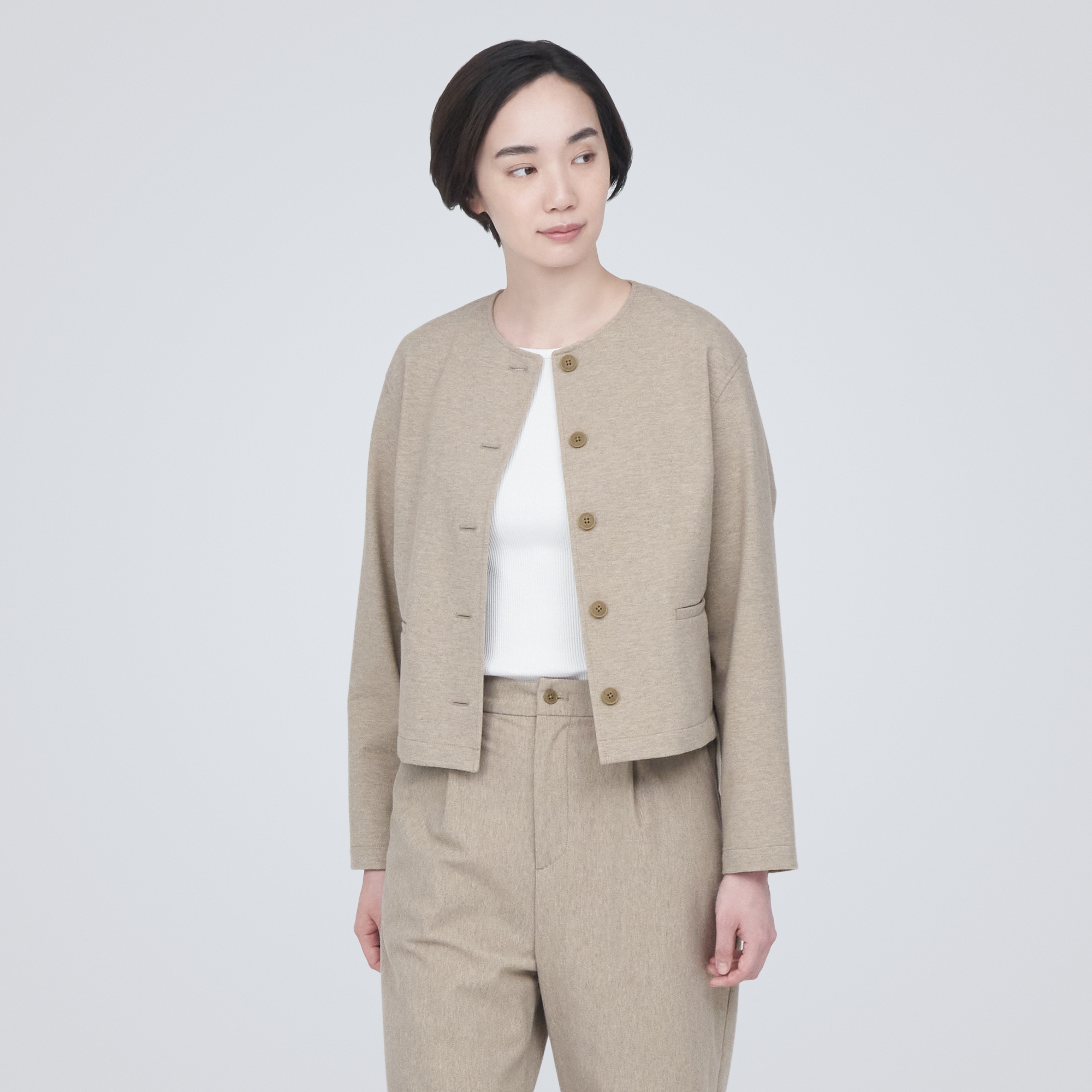 ストレッチ起毛ノーカラージャケット