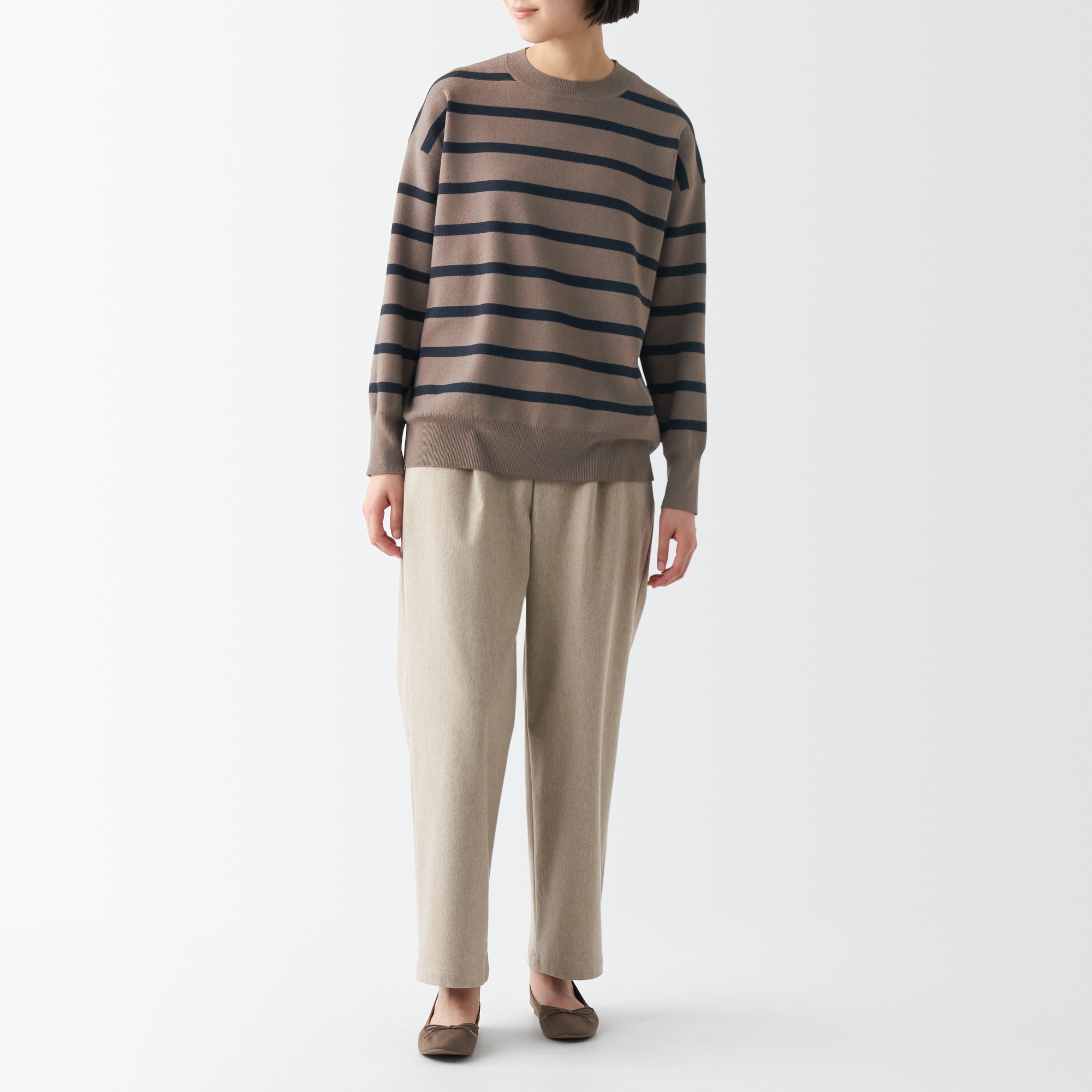 洗えるミラノリブ編みクルーネックセーター（婦人）