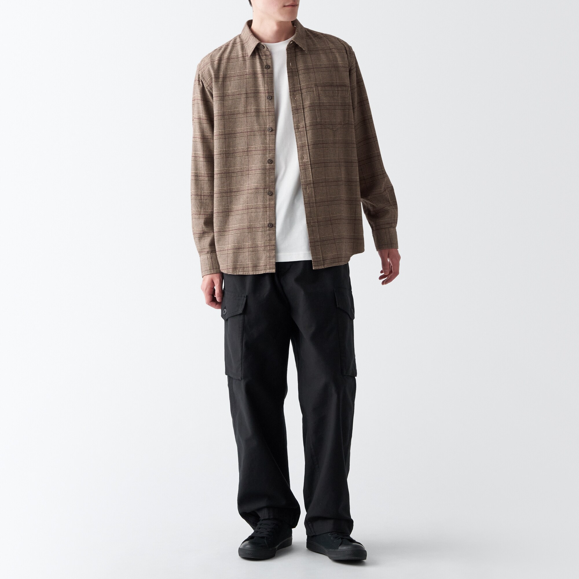 両面起毛フランネル長袖シャツ