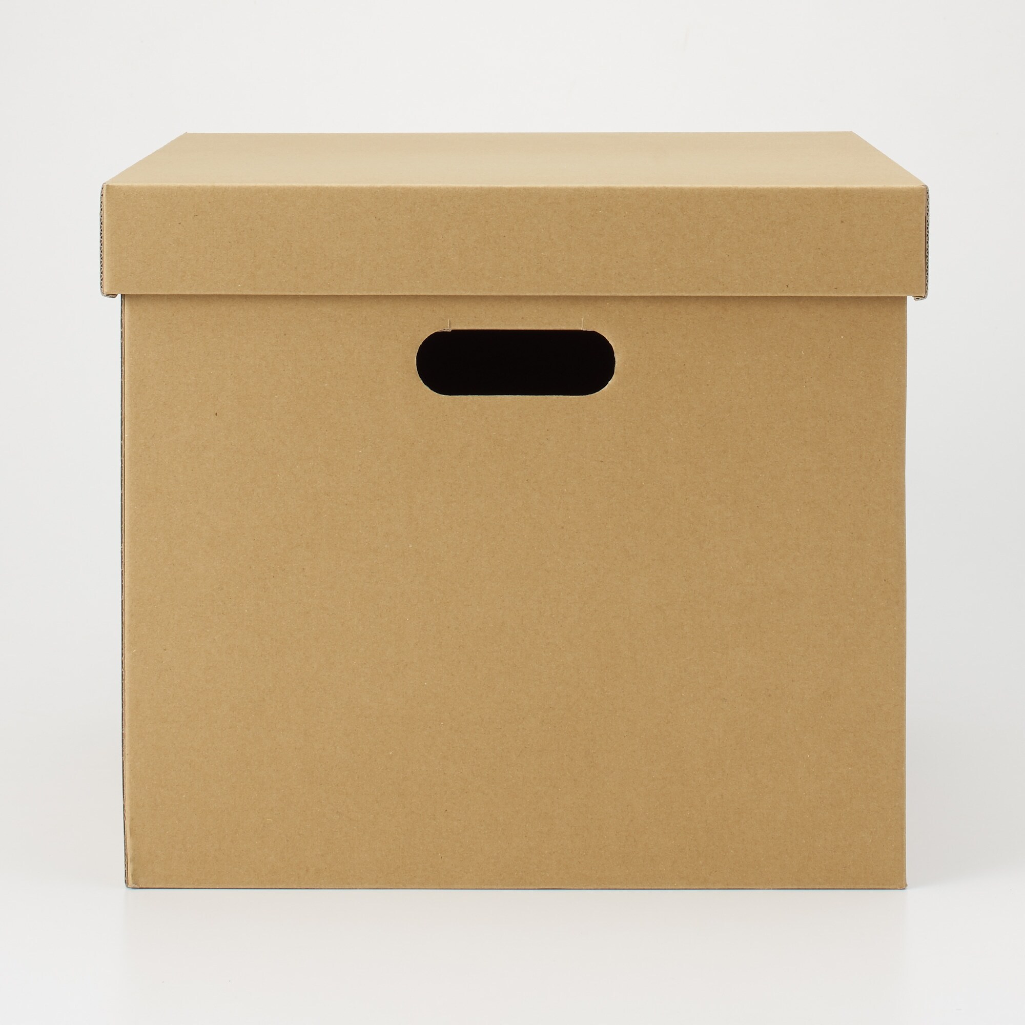 ダンボール収納ボックス角型　フタ式　ベージュ　深／約幅３７×奥行３７×高さ３２ｃｍ