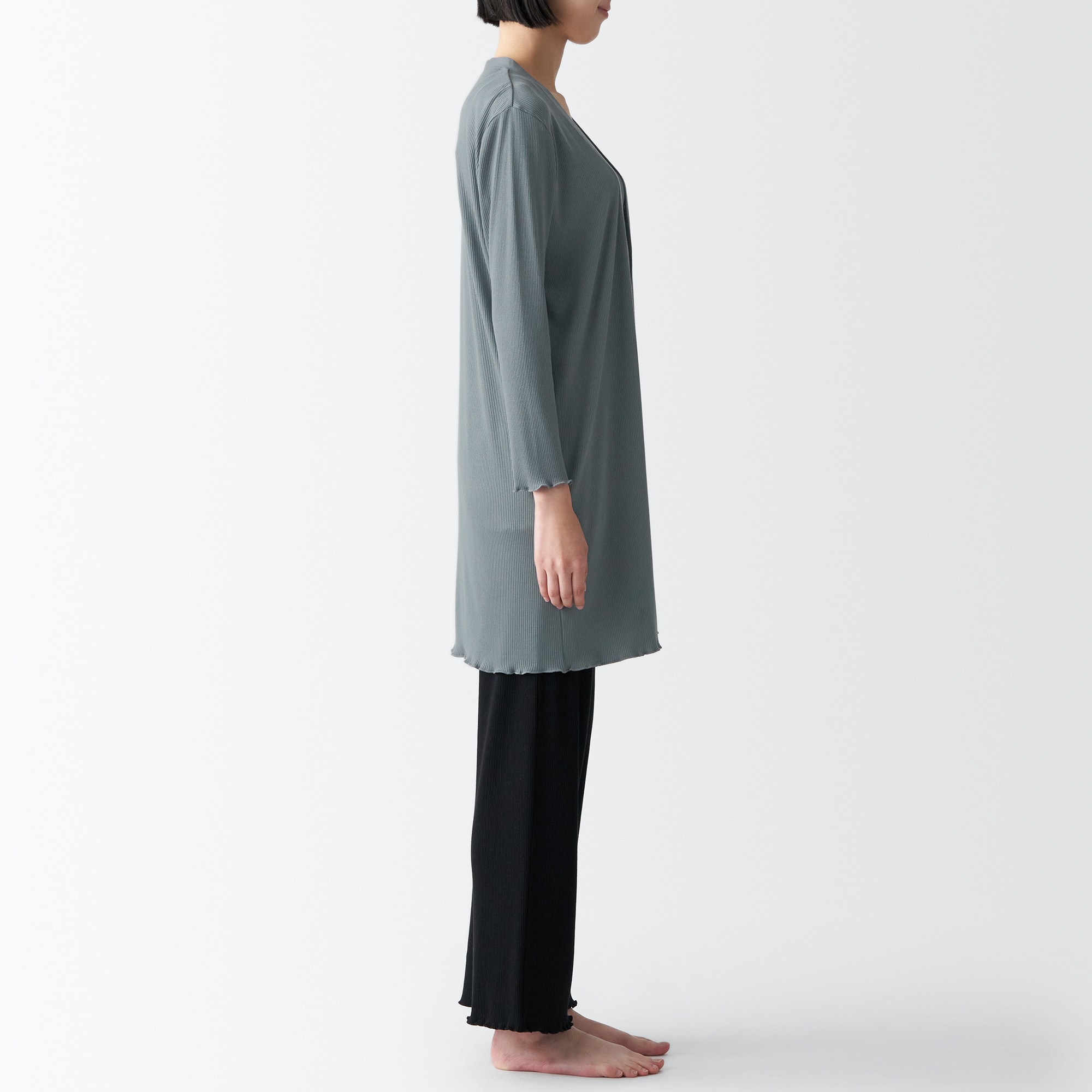 なめらかリブ　ロングカーディガン