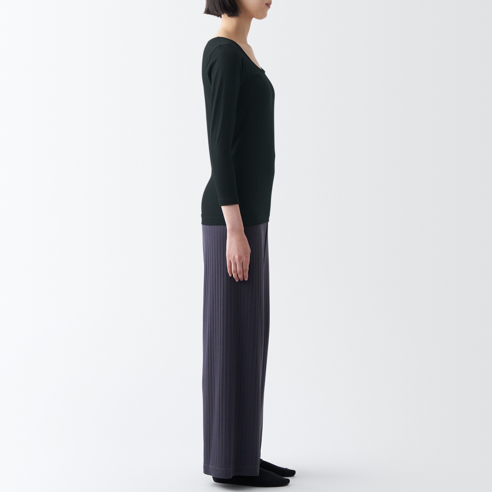 あったか綿　Ｕネック八分袖Ｔシャツ