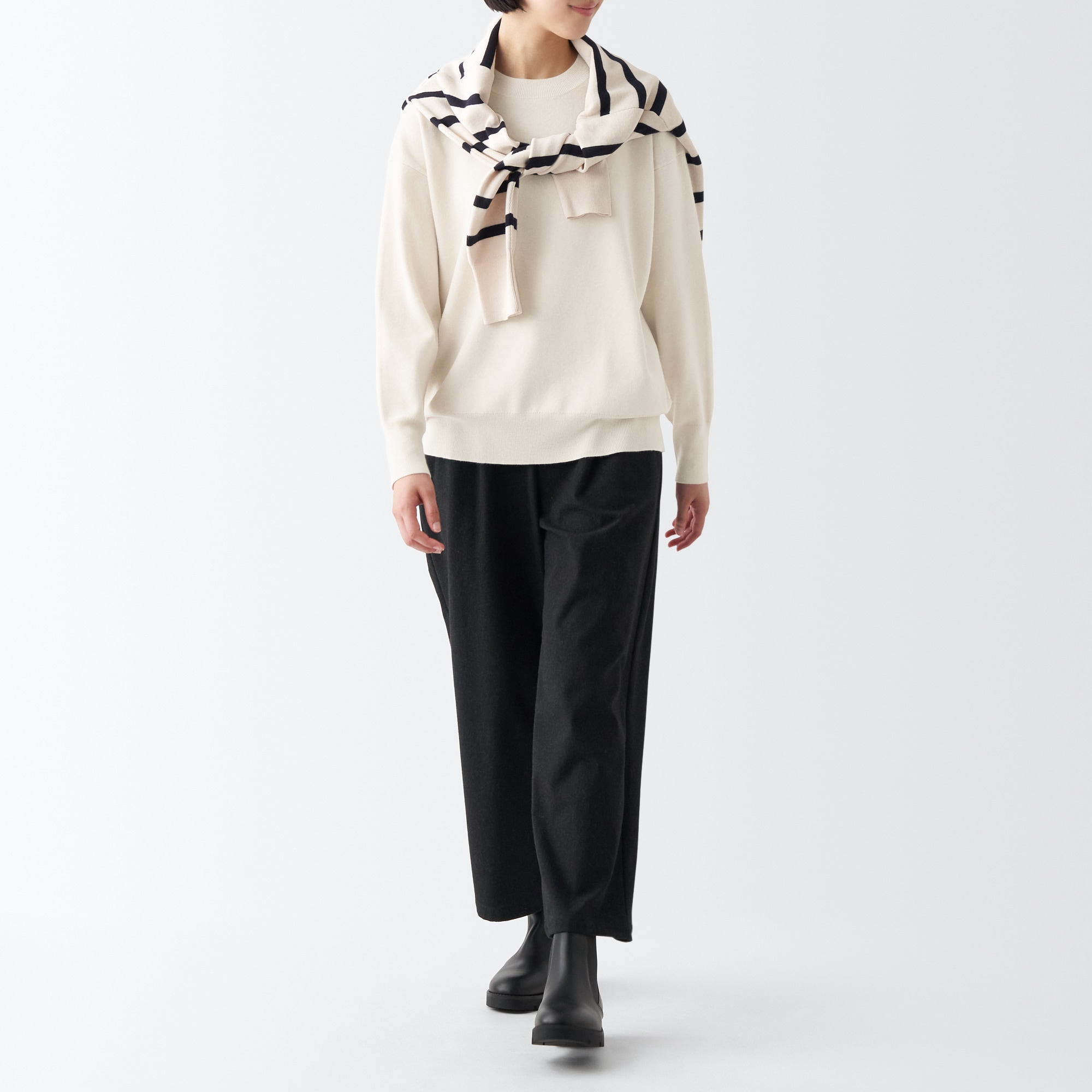 洗えるミラノリブ編みクルーネックセーター（婦人）