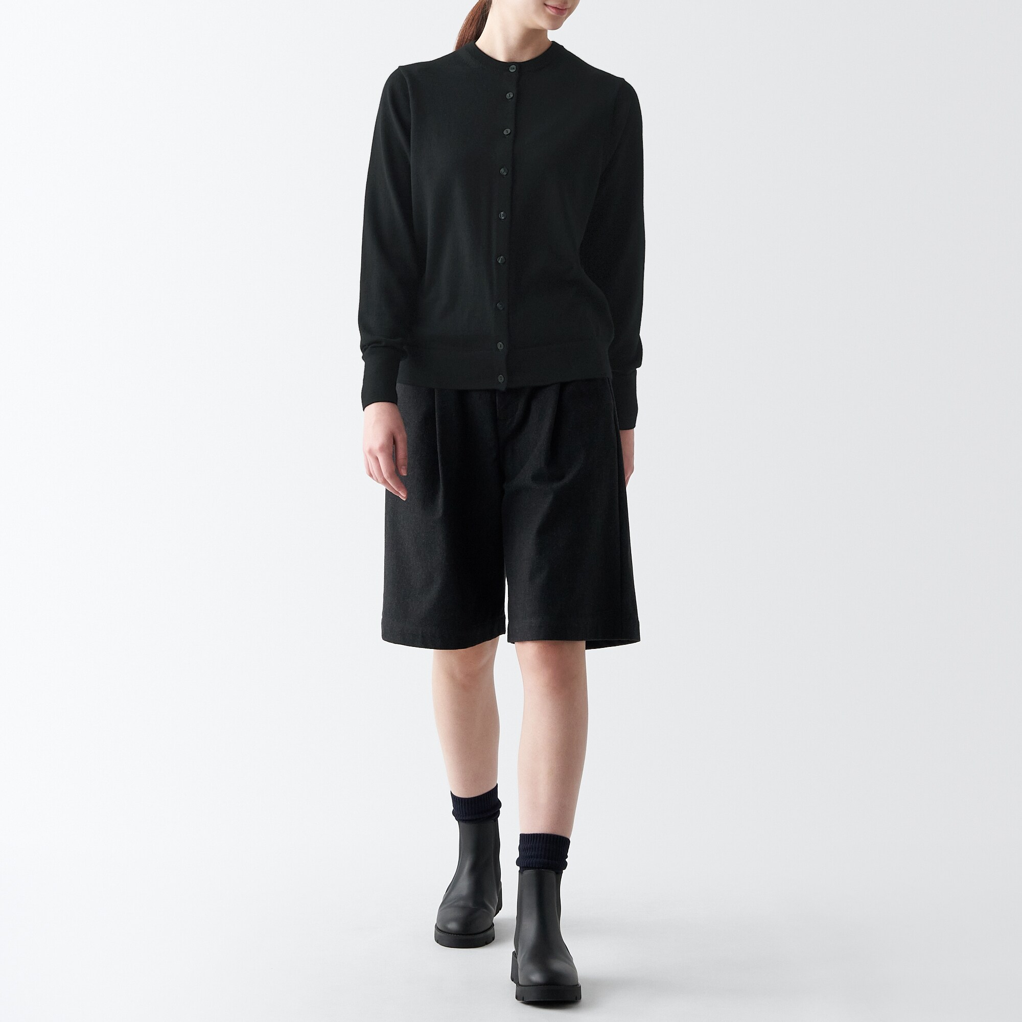 洗えるウールハイゲージクルーネックカーディガン