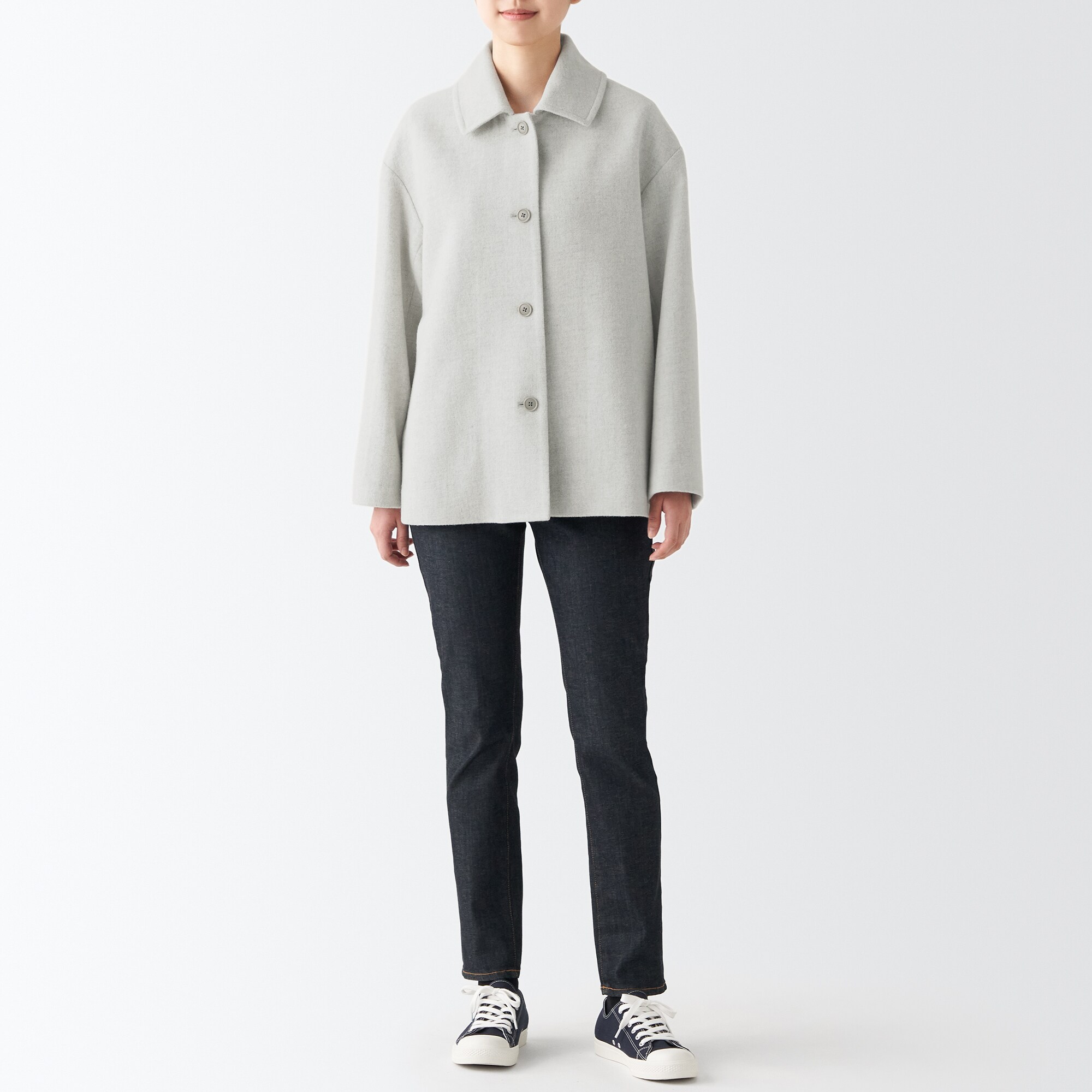 ウール混ステンカラーショートコート