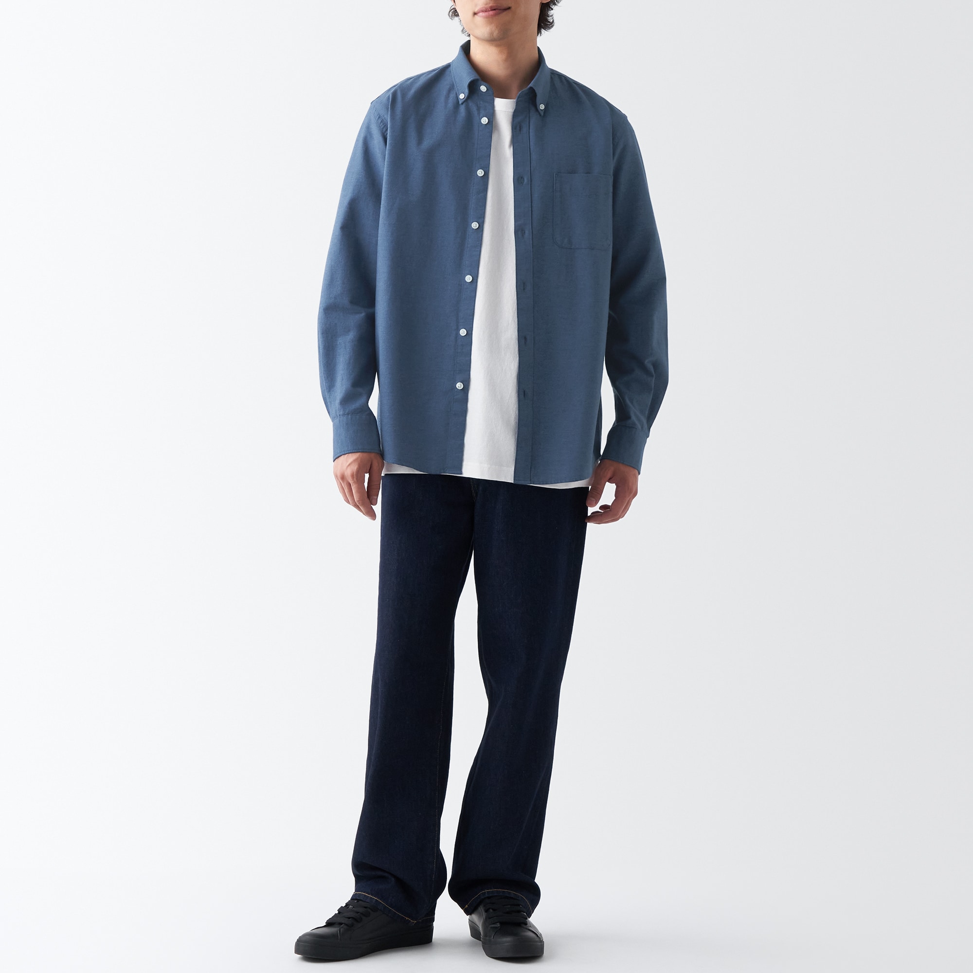 【新仕様・ハンガーループなし】洗いざらしオックスボタンダウン長袖シャツ