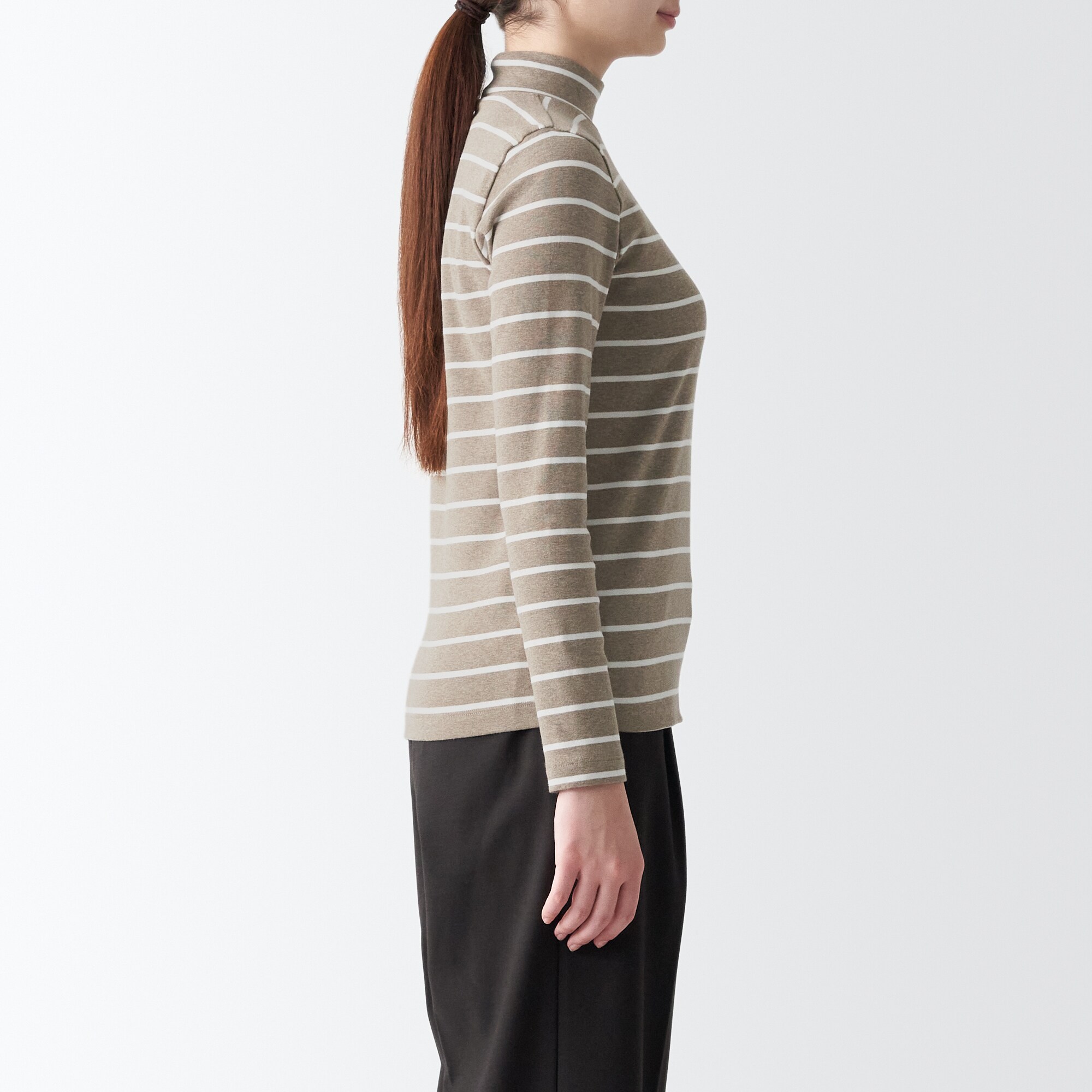 ストレッチフライス編みハイネック長袖Ｔシャツ