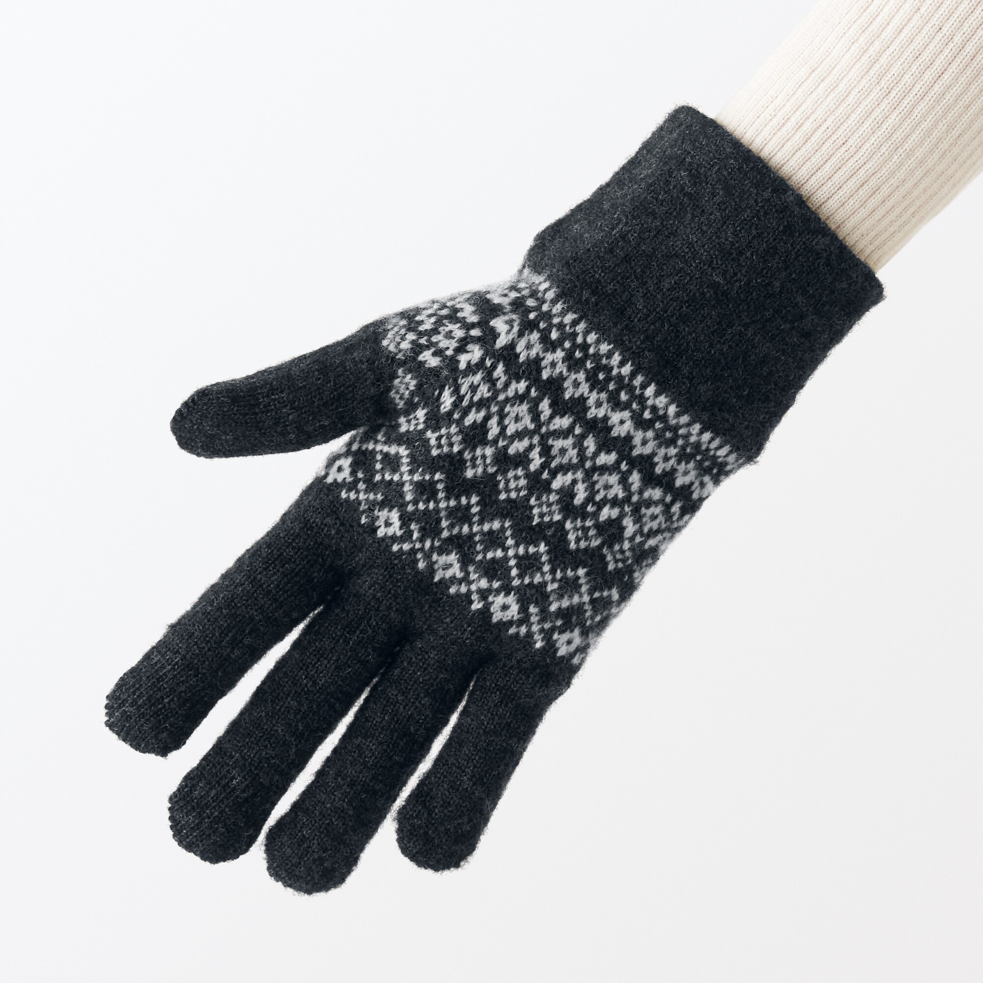 ウール混　裏起毛　タッチパネル　手袋（柄）