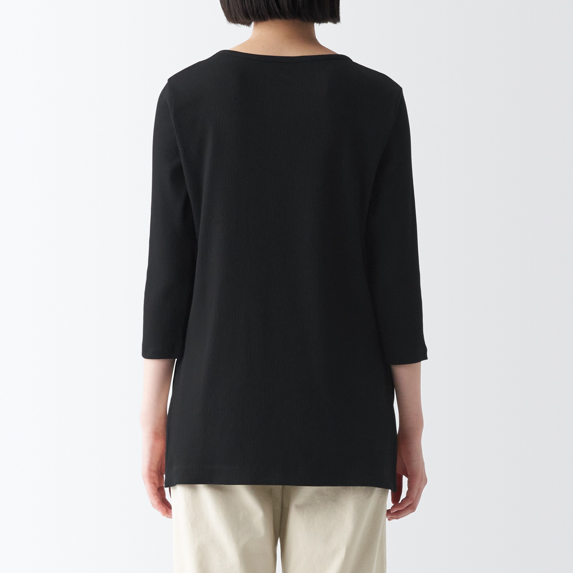 ストレッチリブ編み七分袖チュニック