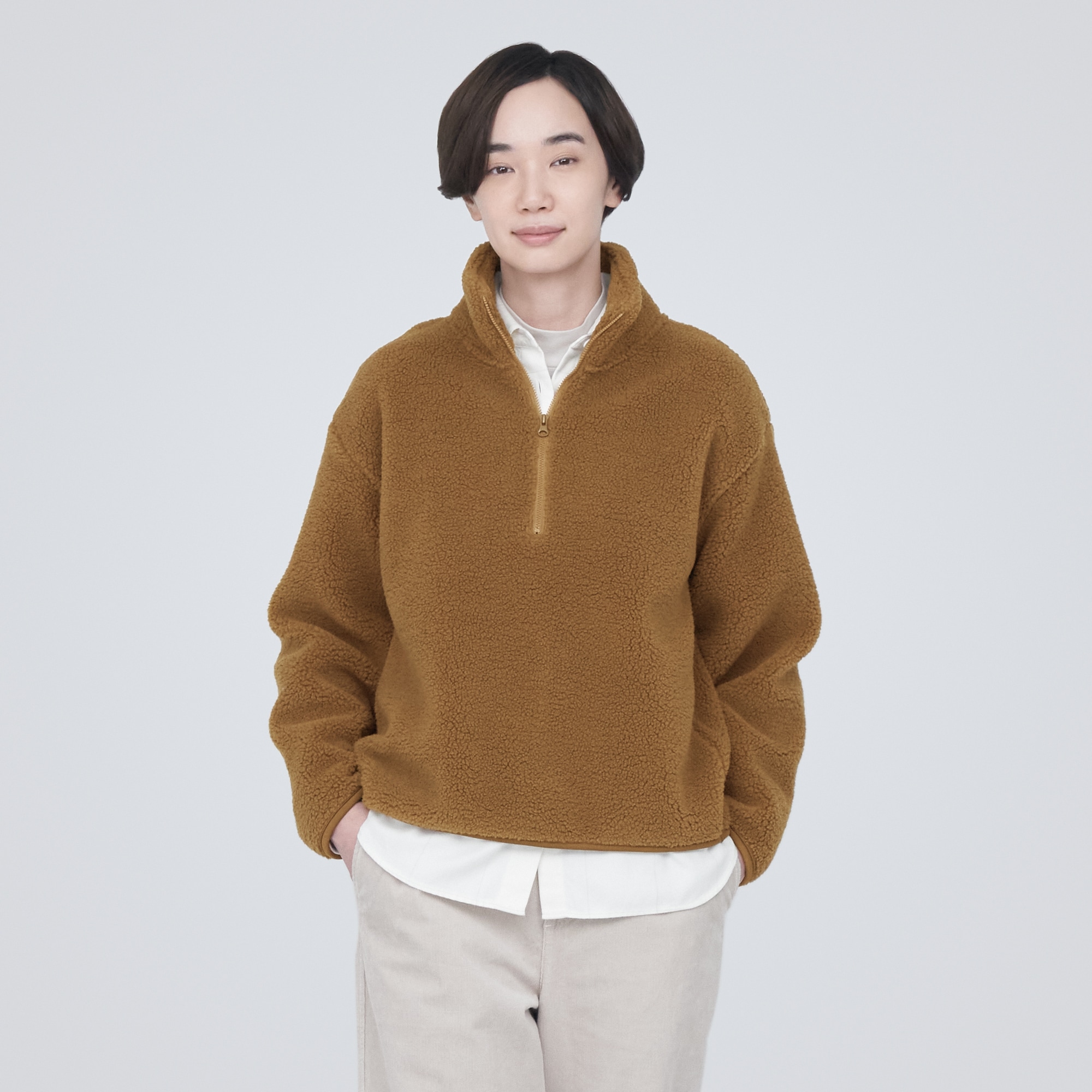 ボアフリースハーフジッププルオーバー