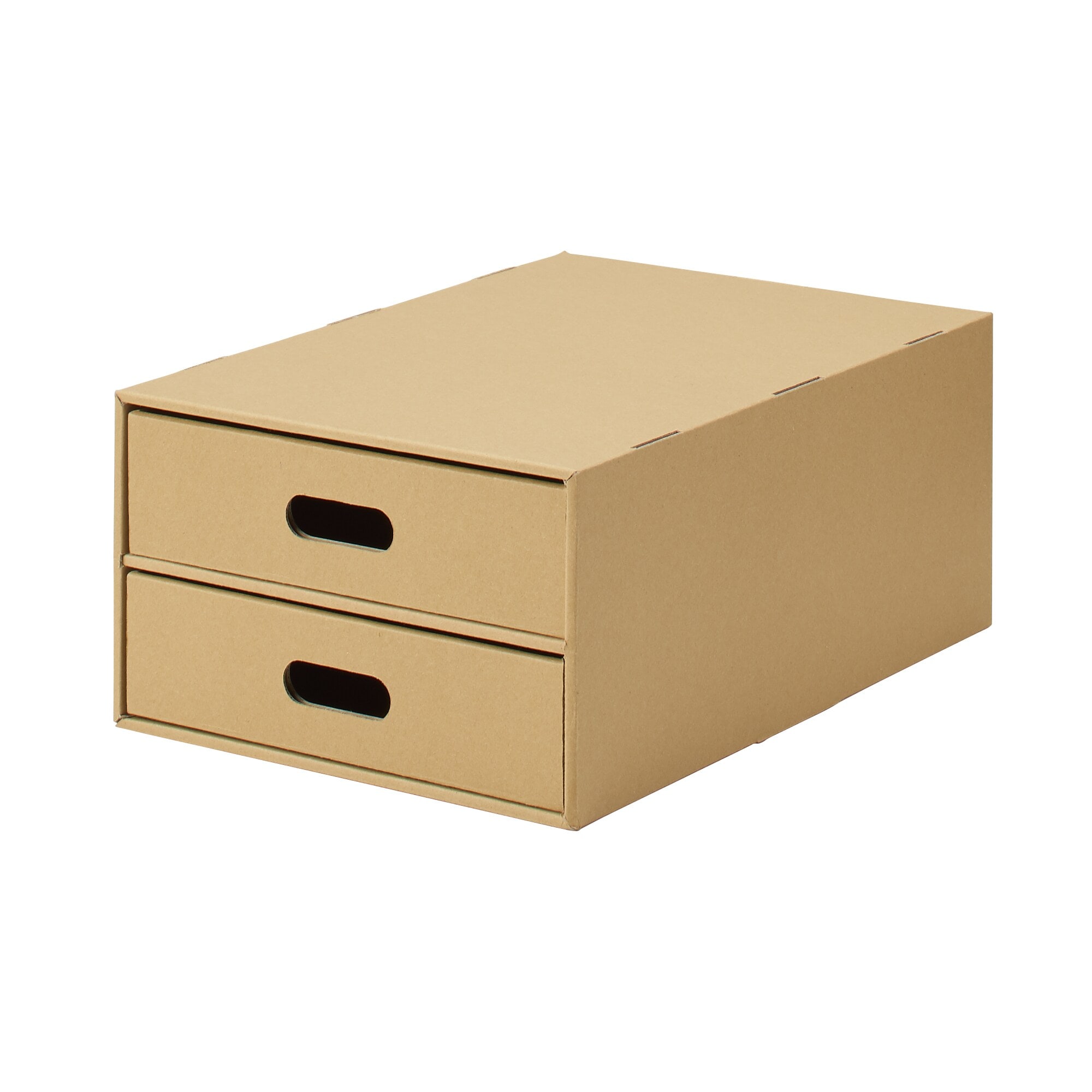 ダンボール収納ケース　引出式　ベージュ　２段／約幅２６×奥行３７×高さ１６ｃｍ