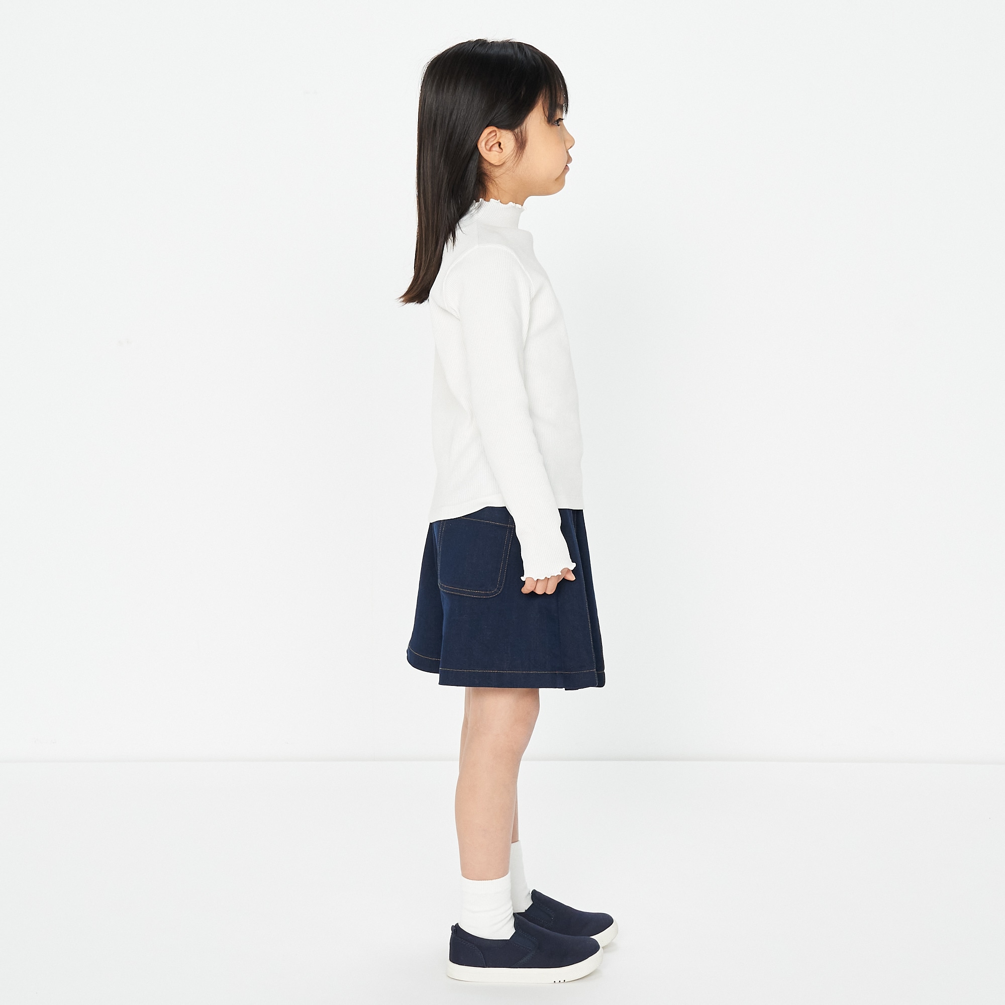 キッズ　ストレッチリブ編みモックネック長袖Ｔシャツ