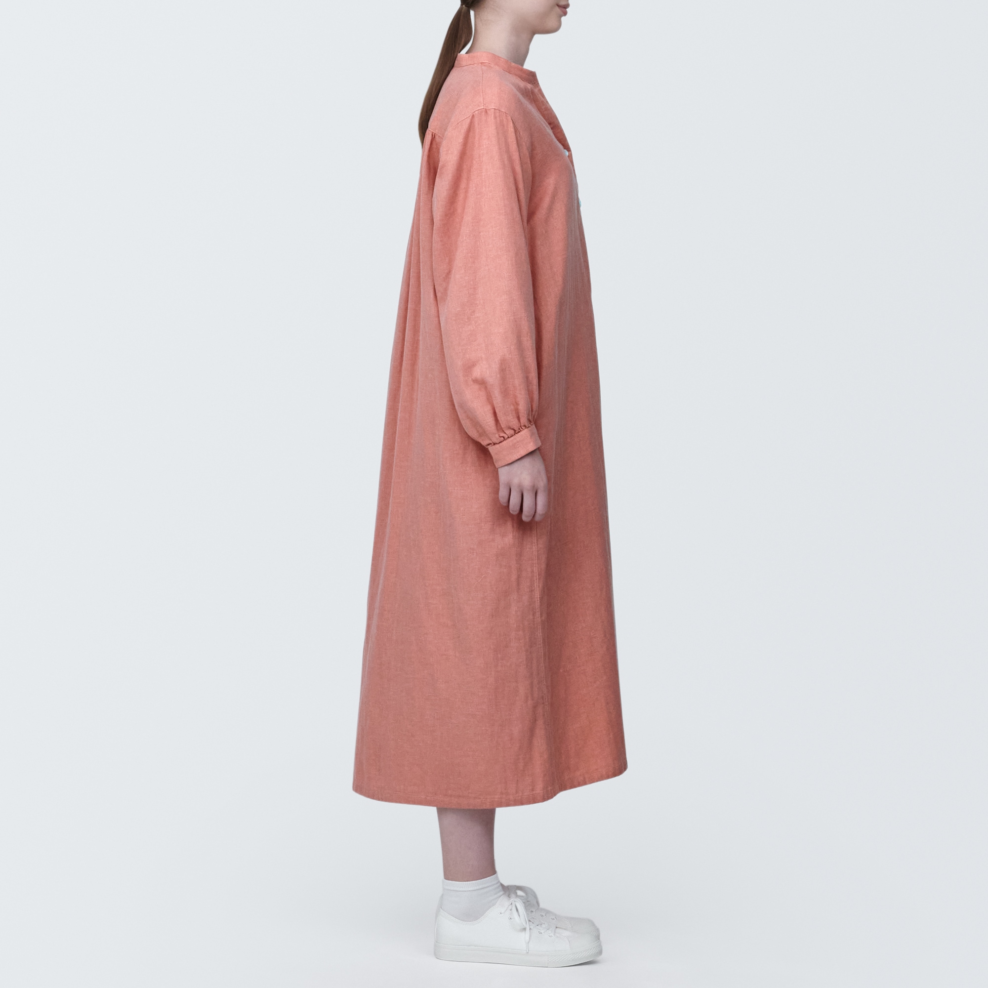 婦人　カポック混二重ガーゼ　長袖ワンピース